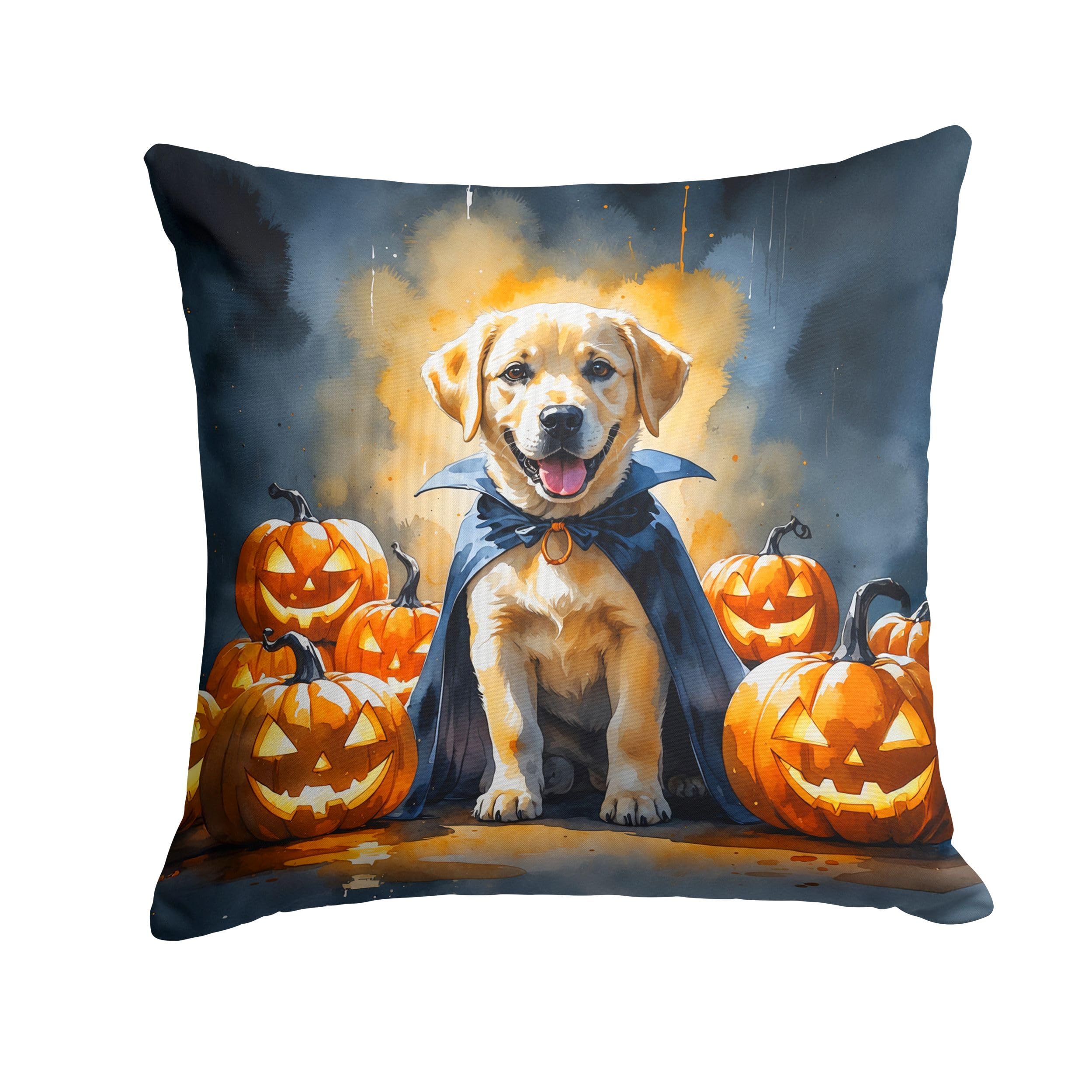 Carolines Treasures Yellow Labrador Retriever Puppy Halloween Throw Pillow Machine Washable, Indoor Outdoor Decorative Pillow for Couch, Bed or Patio, 18Hx18W
