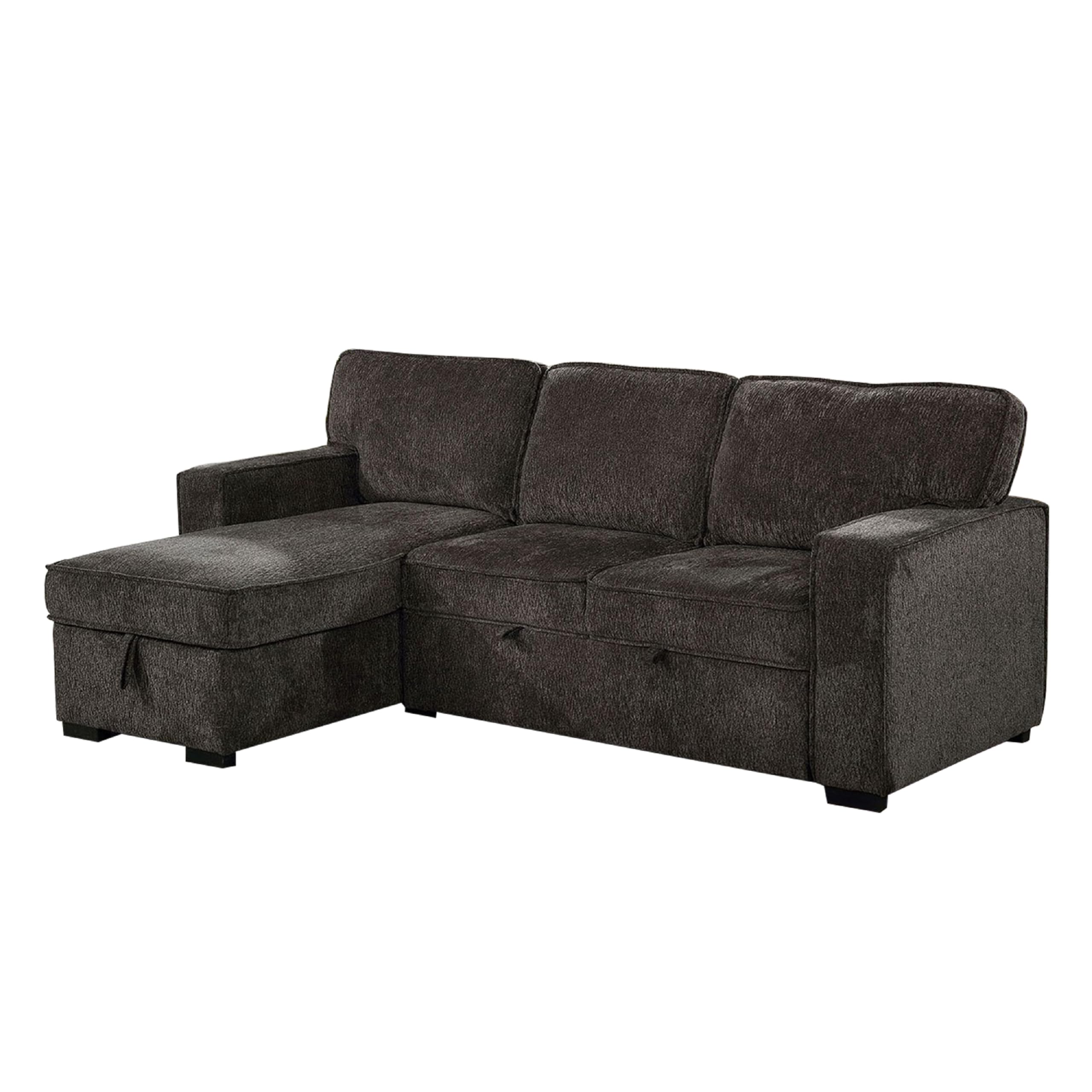Iris Sectional Sofa Pullout Sleeper, Storage Chaise, Dark Gray, 93 Inch
