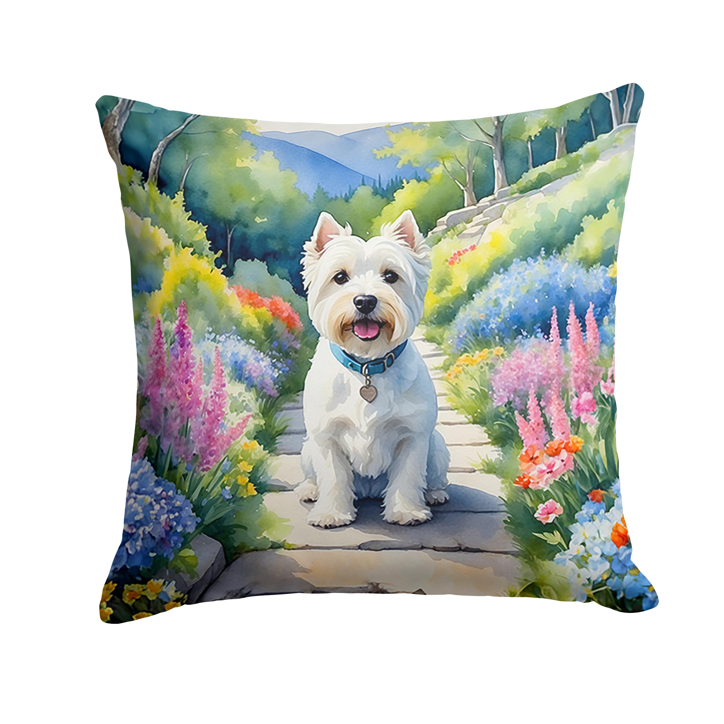 Carolines Treasures Westie Spring Path Throw Pillow Machine Washable, Indoor Outdoor Decorative Pillow for Couch, Bed or Patio, 18Hx18W