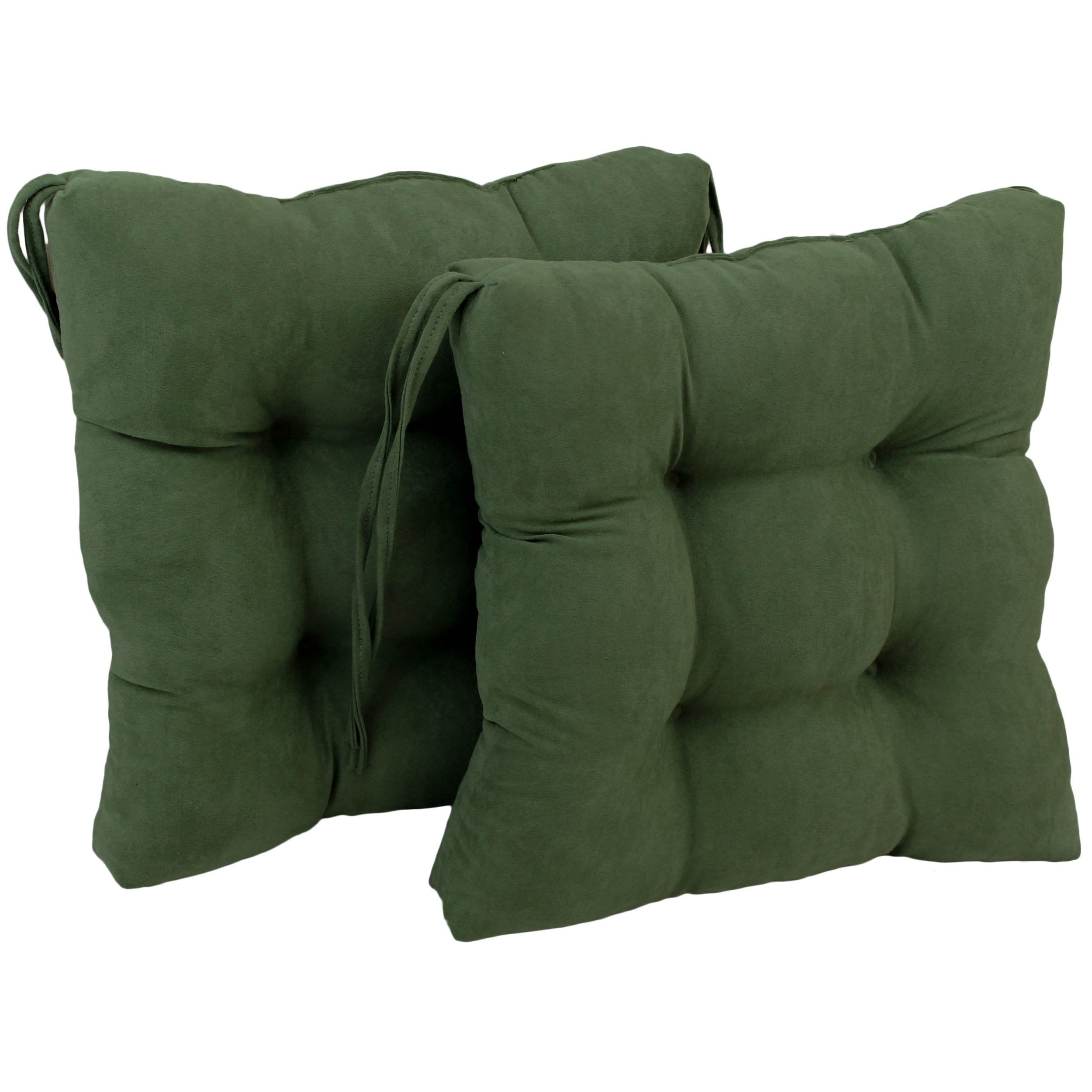 16-inch Solid Micro Suede Square Tufted Chair Cushions (Set of 2) - Hunter Green