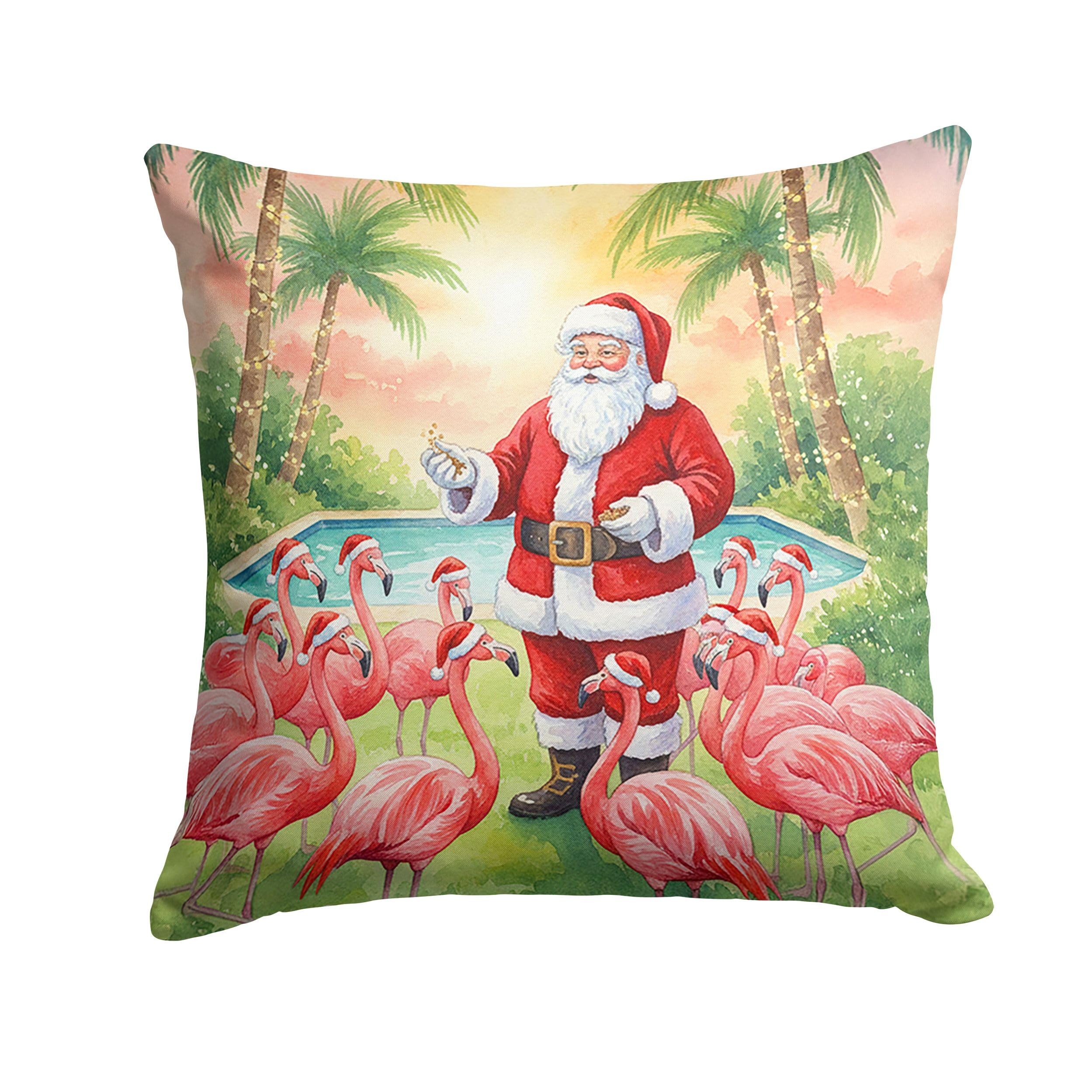 Carolines Treasures Santa Claus with Flamingos Christmas Throw Pillow Decorative Indoor Outdoor Accent Cushion for Couch, Bed or Patio, 14Hx14W
