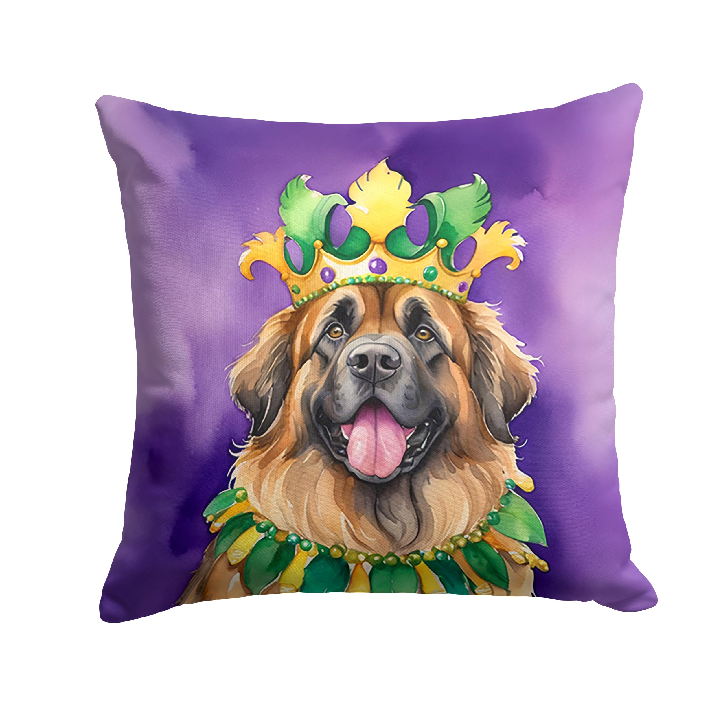 Carolines Treasures Leonberger King of Mardi Gras Throw Pillow Machine Washable, Indoor Outdoor Decorative Pillow for Couch, Bed or Patio, 14Hx14W