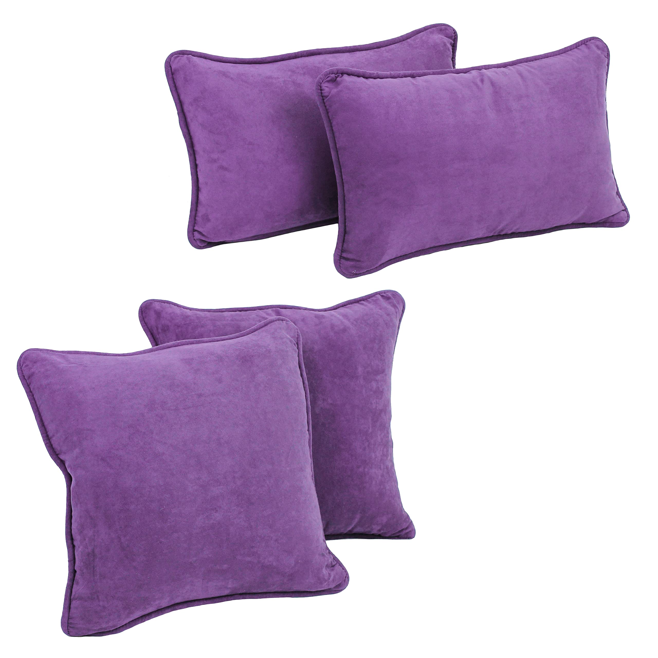 Double-corded Solid Microsuede Throw Pillows with Inserts (Set of 4)