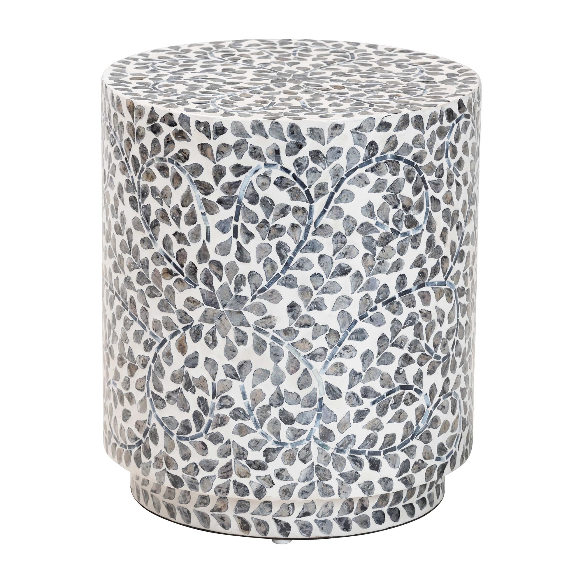 bali & pari Marilla  Black and White Mother of Pearl Capiz Shell Ottoman Footstool