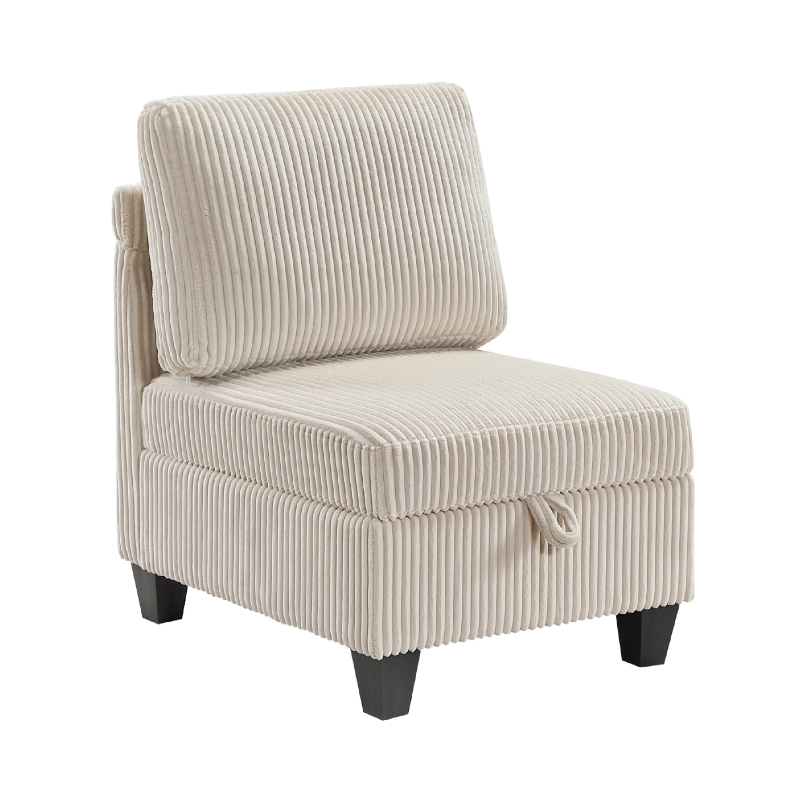 Wely Armless Chair w Hidden Storage, Beige Corduroy Seat and Back