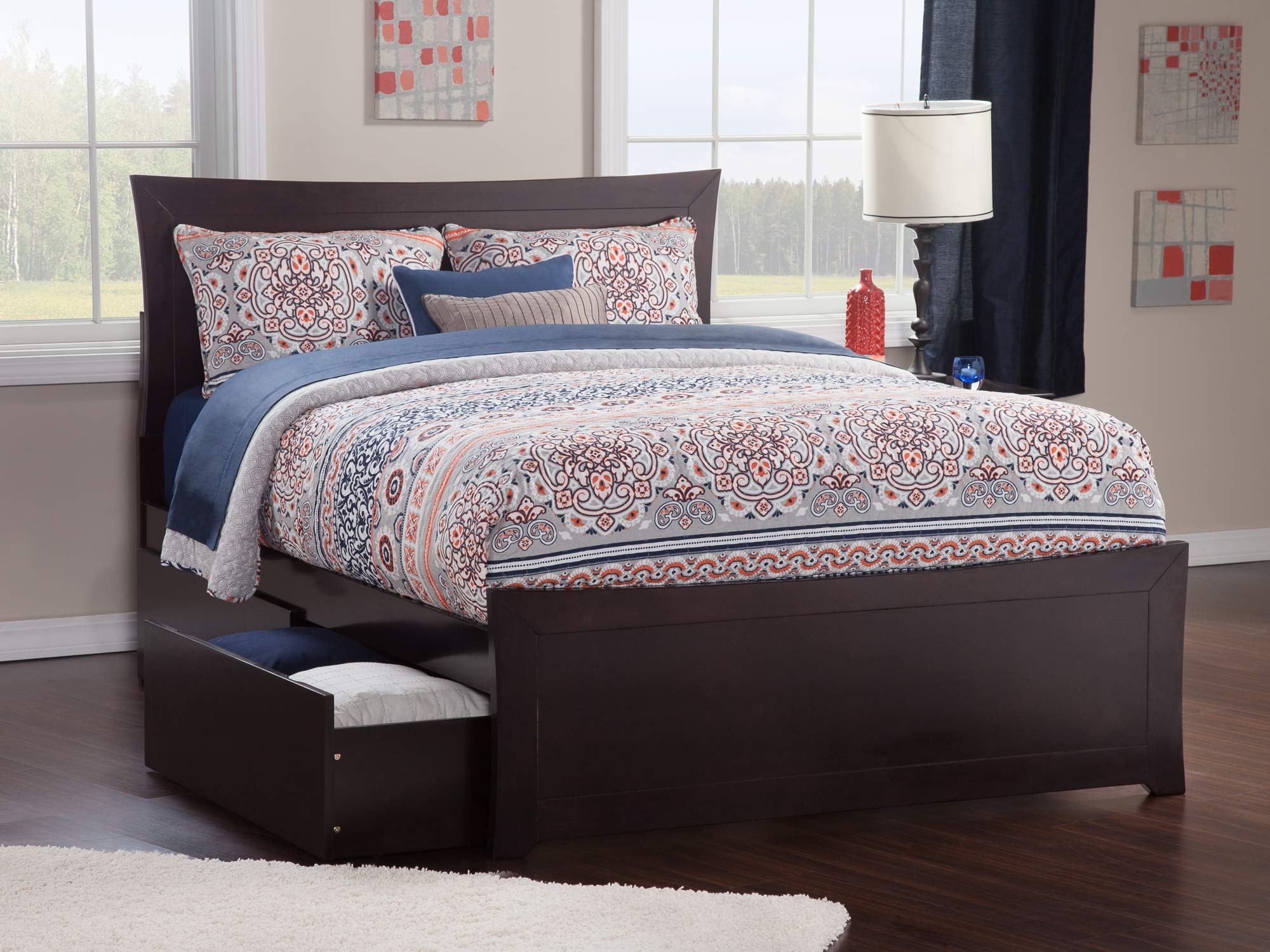 Metro Queen Platform Platform Bed with Matching Foot Board with 2 Urban Bed Drawers in Espresso