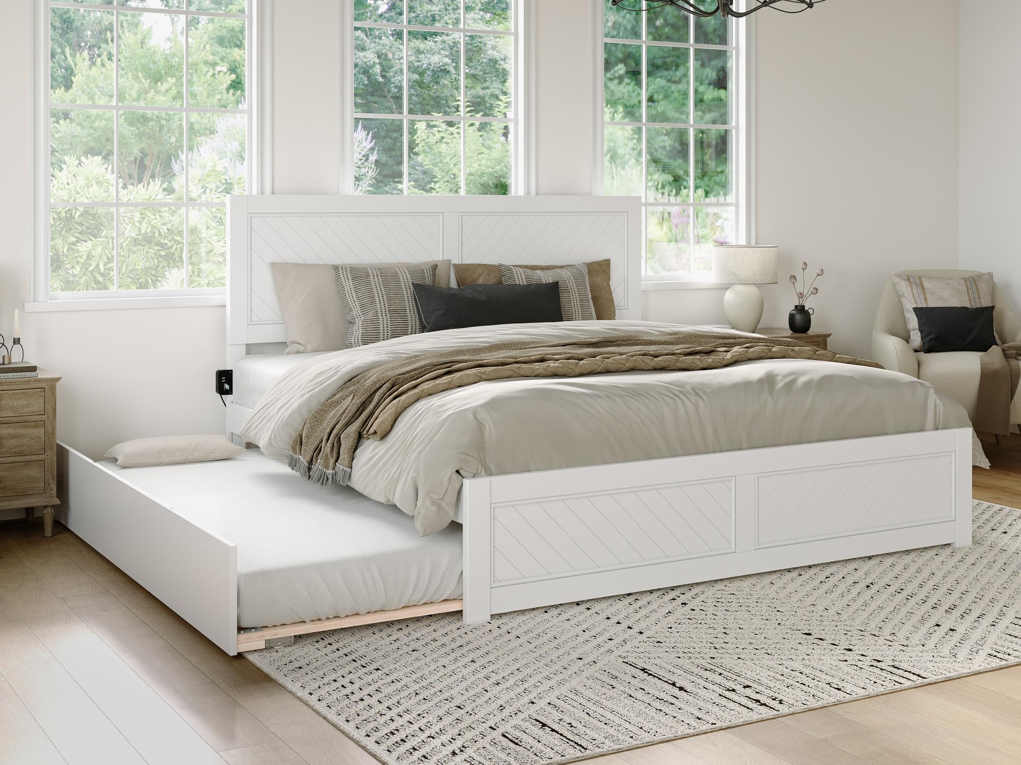 Canyon King Platform Bed with Matching Footboard and Twin XL Trundle in White