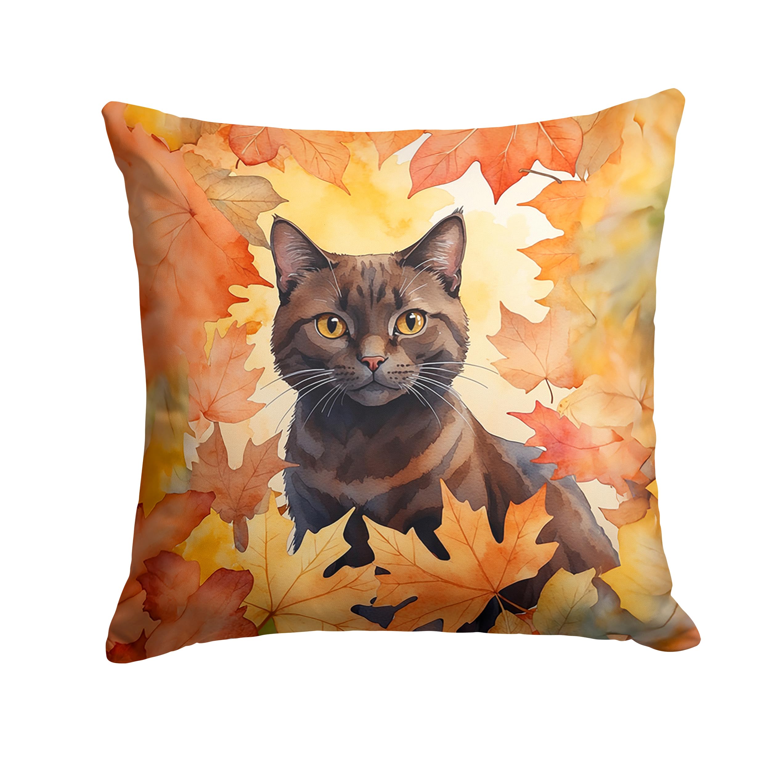 Carolines Treasures York Chocolate Cat in Fall Leaves Throw Pillow Machine Washable, Indoor Outdoor Decorative Pillow for Couch, Bed or Patio, 14Hx14W