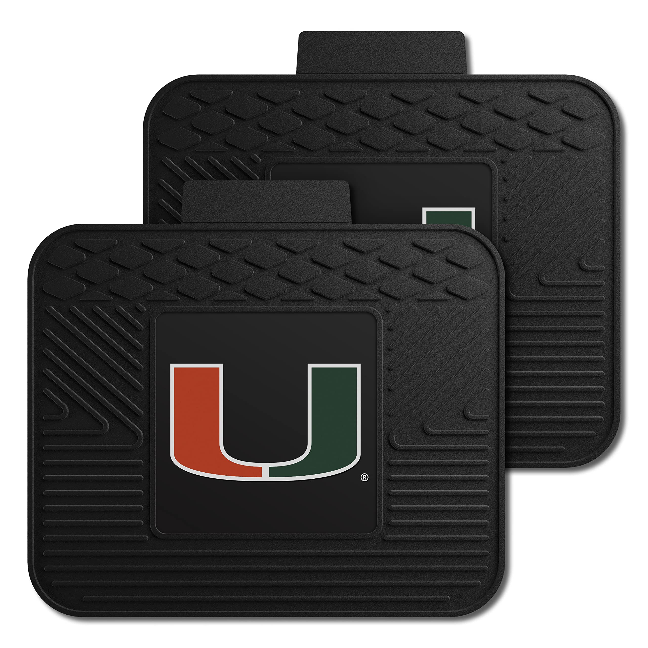 Fanmats 12287 Ncaa Miami Hurricanes Back Row Utility Car Mats - 2 Piece Set, 14In X 17In, All Weather Protection, Universal Fit,