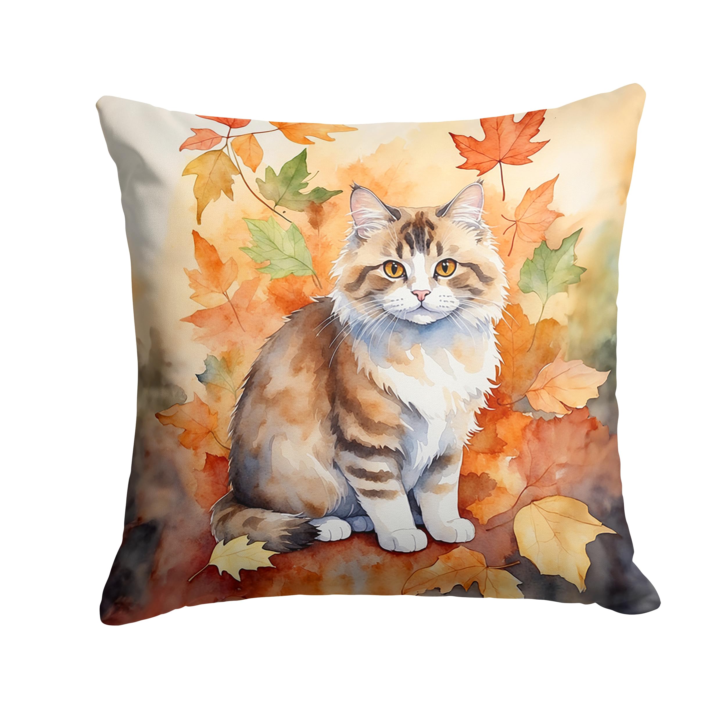 Carolines Treasures Ragamuffin Cat in Fall Leaves Throw Pillow Machine Washable, Indoor Outdoor Decorative Pillow for Couch, Bed or Patio, 14Hx14W