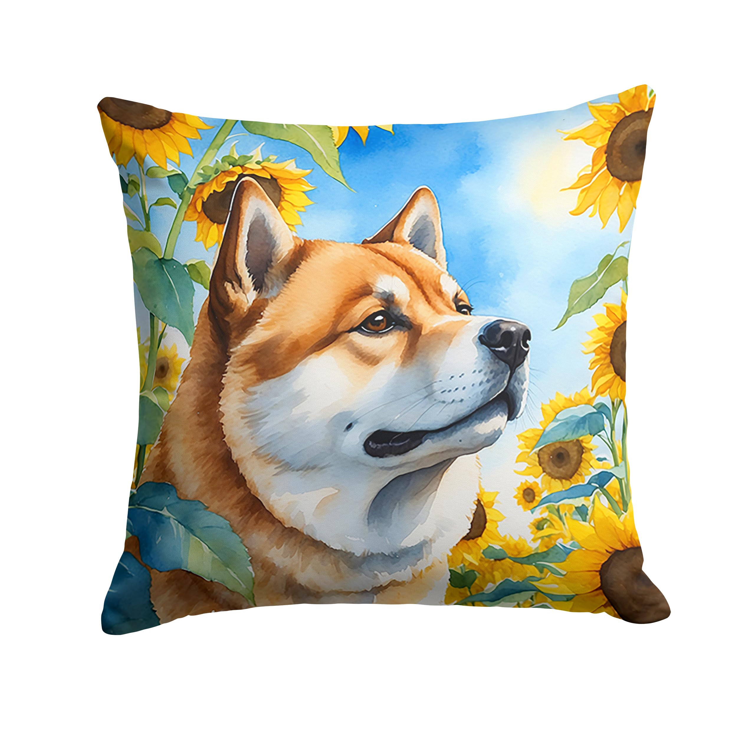 Akita In Sunflowers Throw Pillow