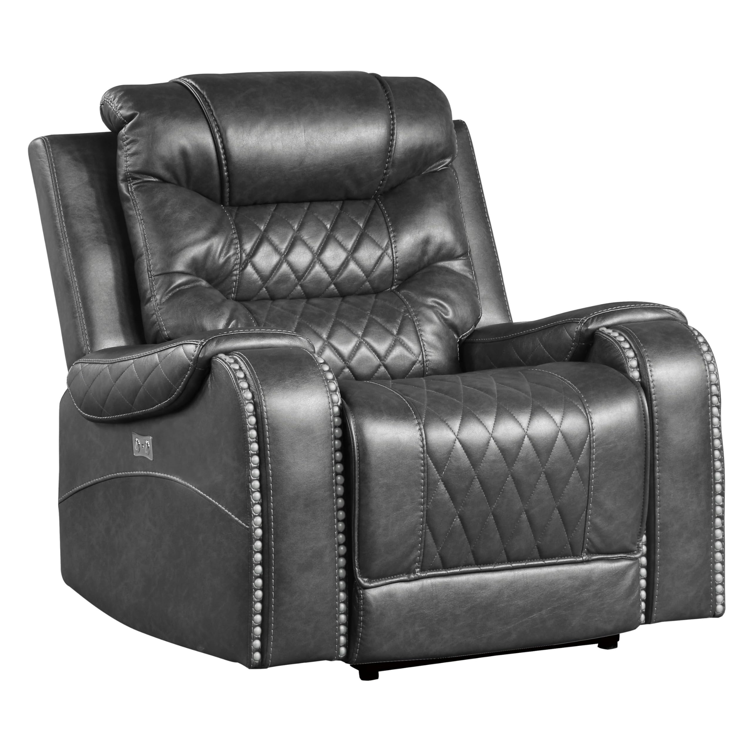 Paul 38 Inch Power Swivel Glider Recliner Chair, USB, Gray Faux Leather