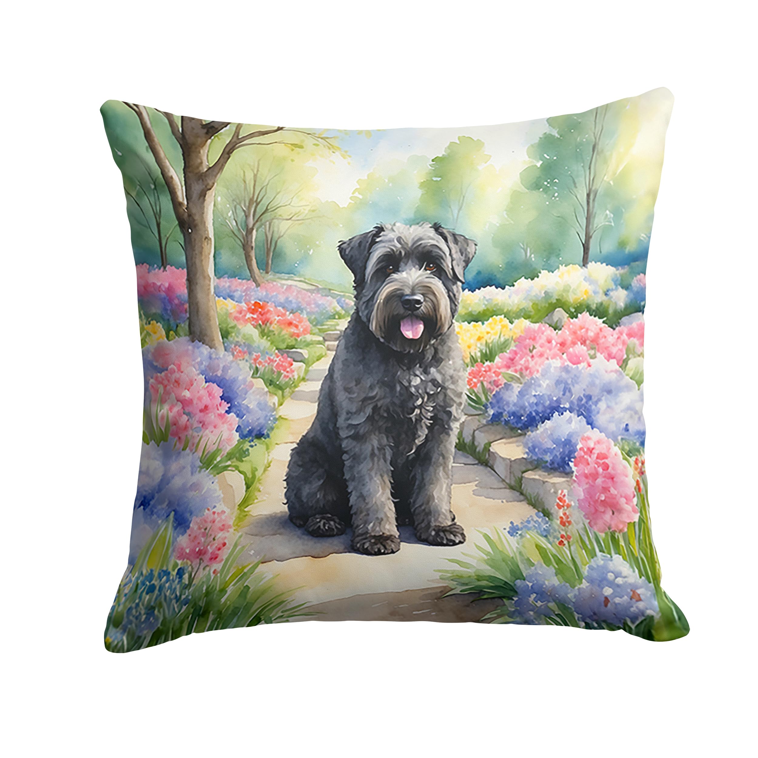 Bouvier Des Flandres Spring Path Throw Pillow