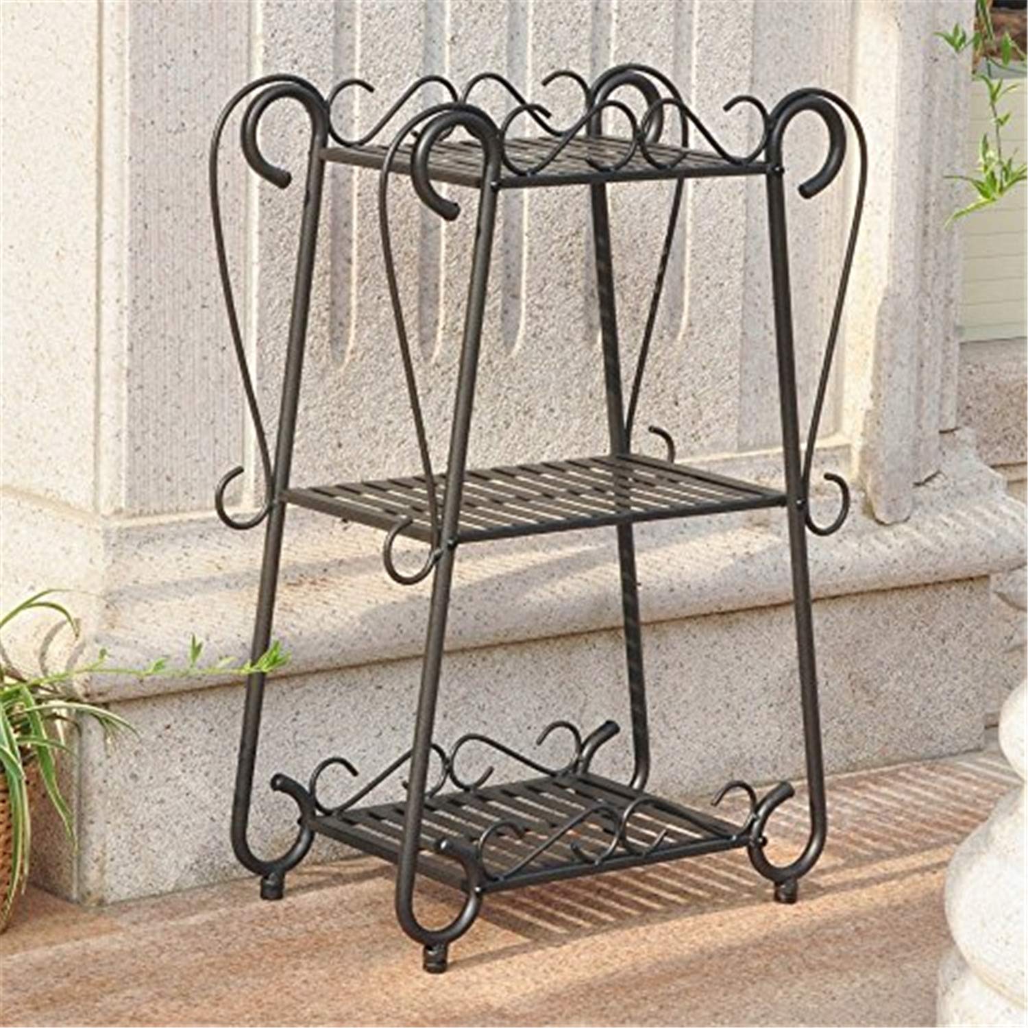 Santa Fe Nailhead Iron 3-Tier Plant/ Utility Shelf - Antique Black