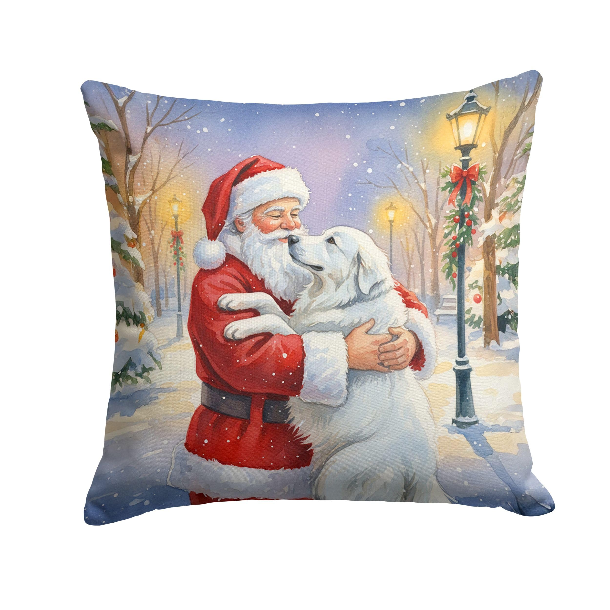 Carolines Treasures Great Pyrenees with Santa Claus Throw Pillow Decorative Indoor Outdoor Accent Cushion for Couch, Bed or Patio, 18Hx18W