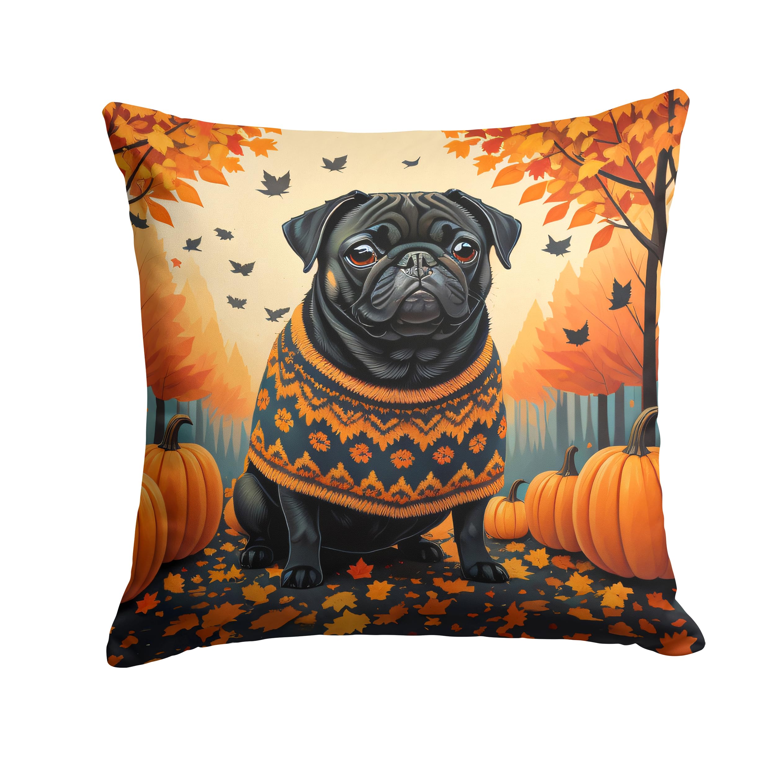 Black Pug Fall Throw Pillow
