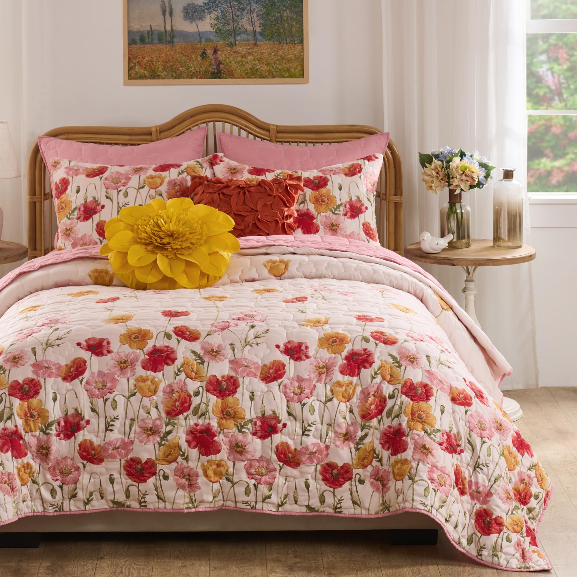 Greenland Home Fashions GL-2508EMSK Breeze Quilt Set, 3-Piece King/Cal King, Blush