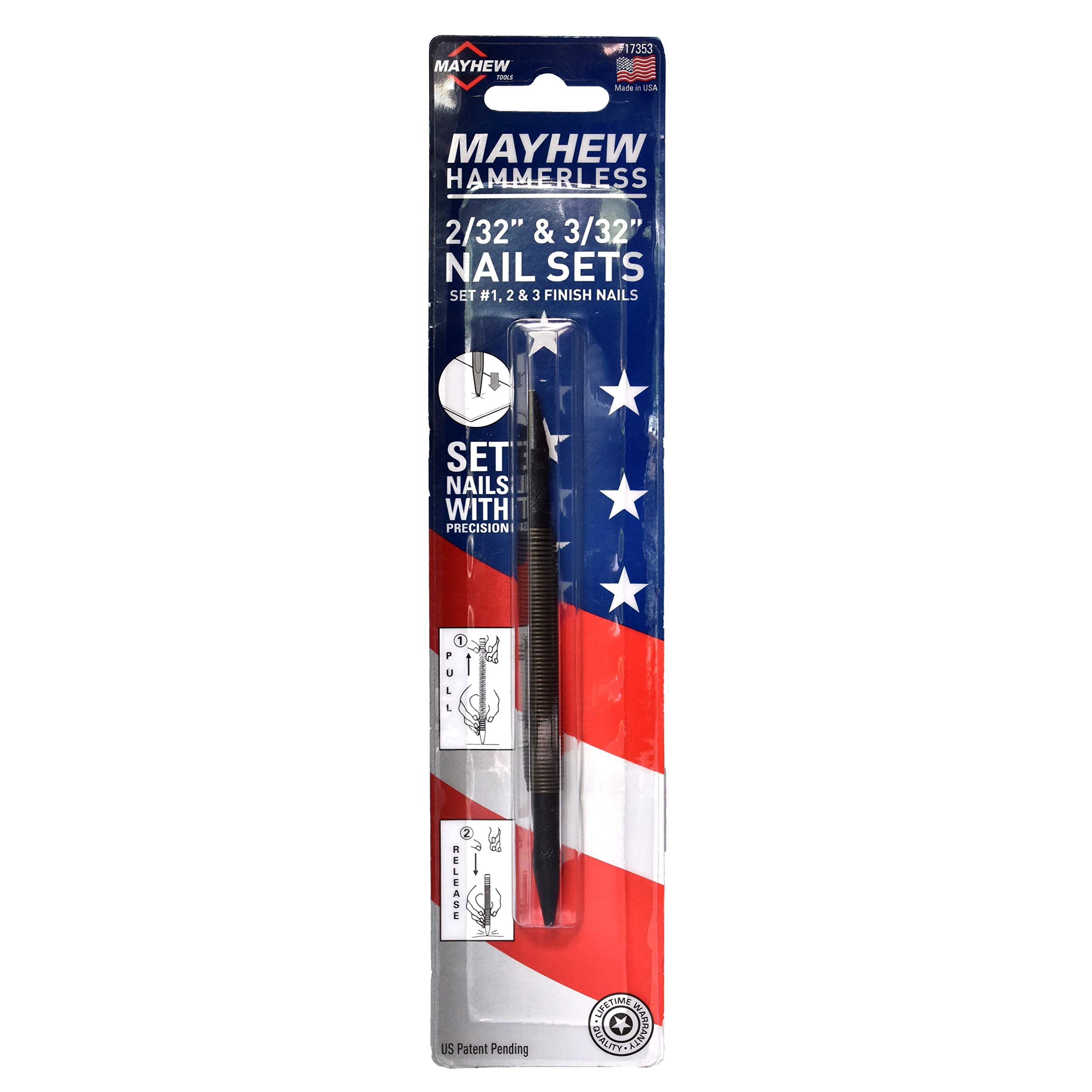 Mayhew Tools 17353 Hammerless Tool #2 Nail Starter And #3 Nail Set 232-Inch And 332-Inch Nail Set