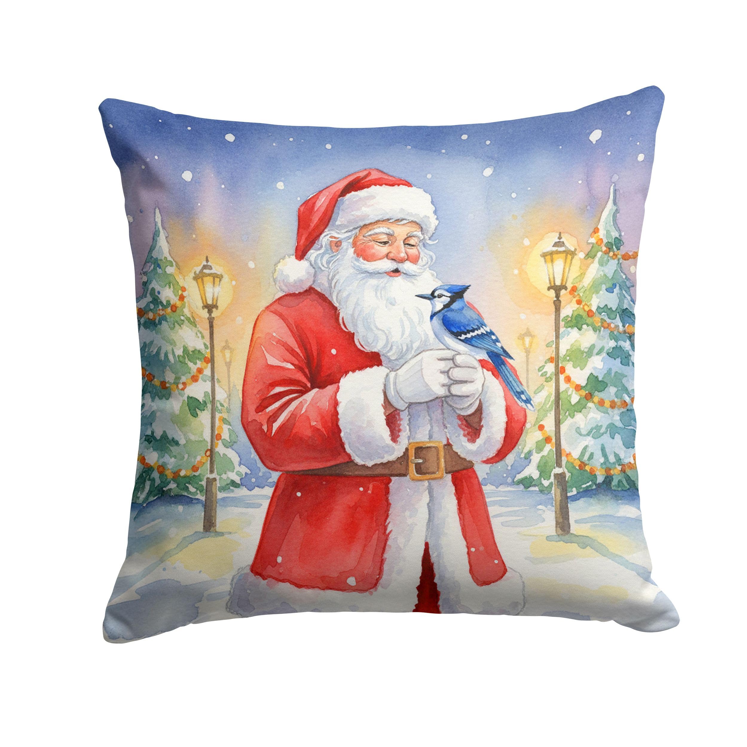 Carolines Treasures Blue Jay with Santa Claus Throw Pillow Decorative Indoor Outdoor Accent Cushion for Couch, Bed or Patio, 18Hx18W