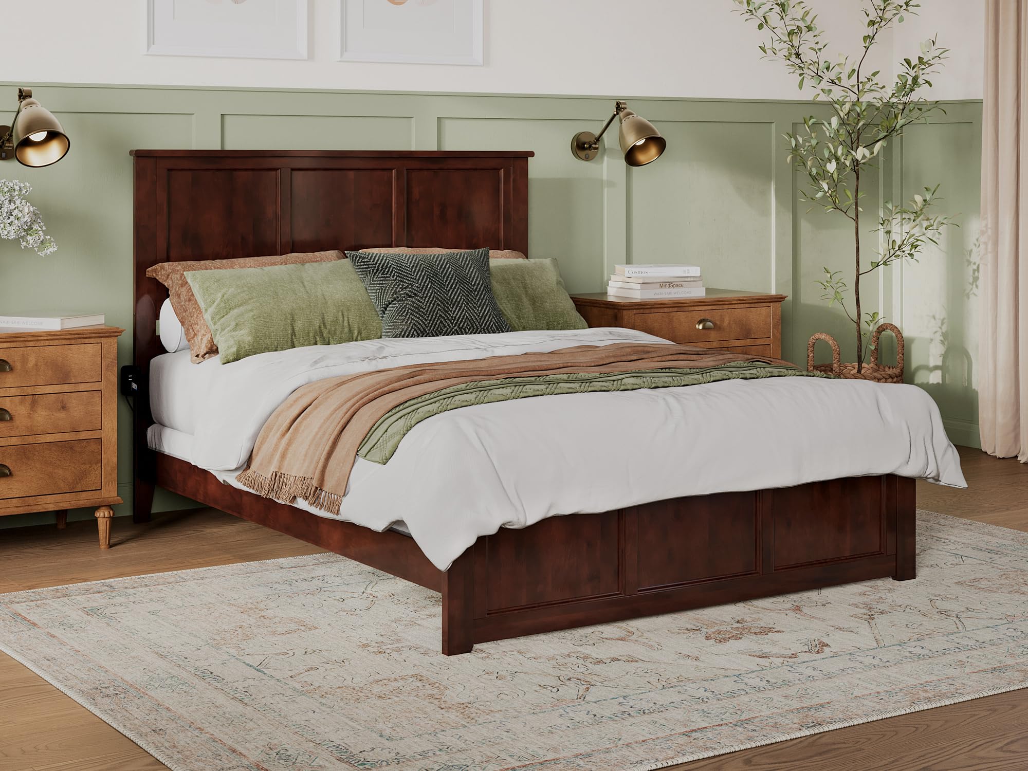 Madison Queen Low Profile Platform Bed with Matching Footboard in Walnut