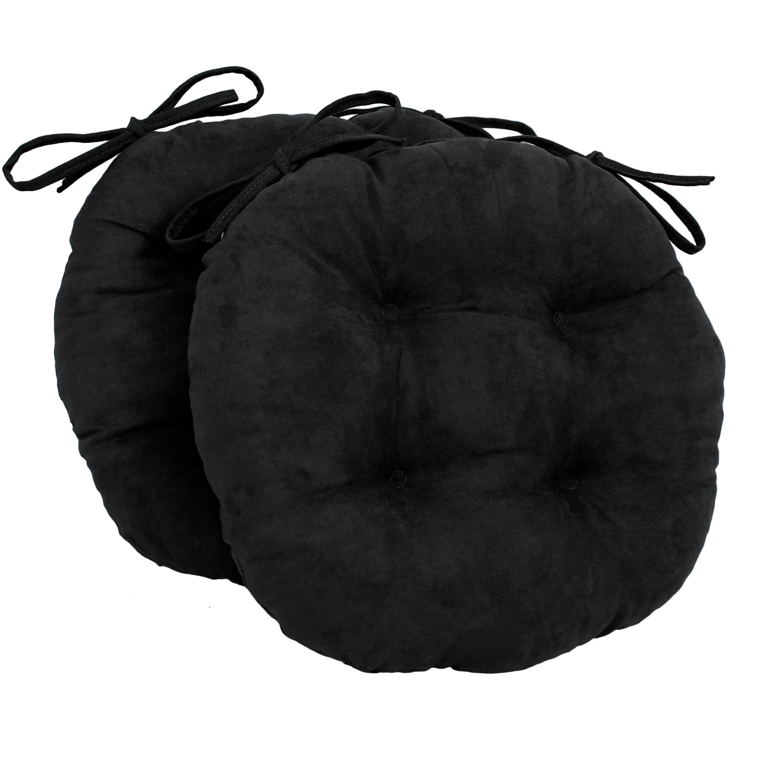 16-inch Solid Micro Suede Round Tufted Chair Cushions (Set of 2) - Black