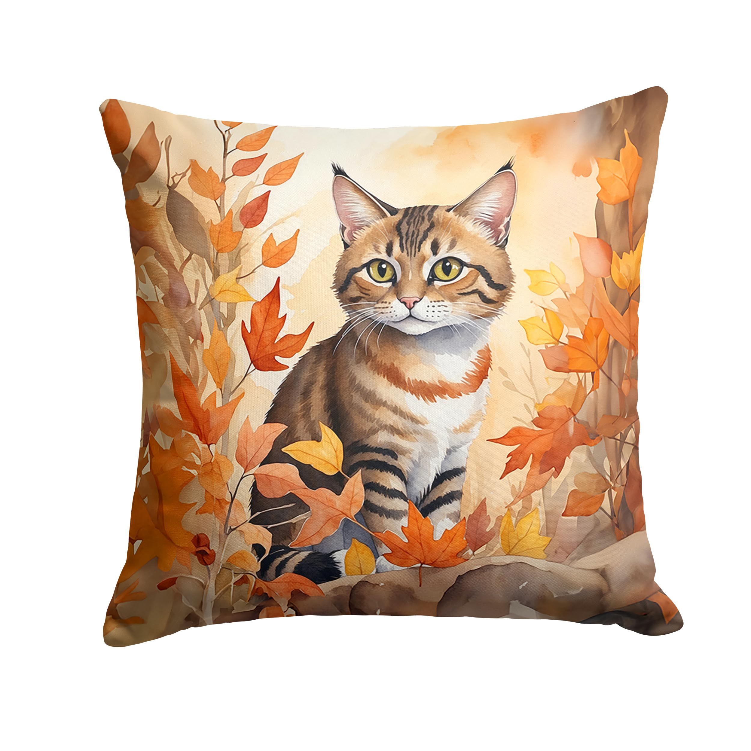 Carolines Treasures Owyhee Bob Cat in Fall Leaves Throw Pillow Machine Washable, Indoor Outdoor Decorative Pillow for Couch, Bed or Patio, 14Hx14W