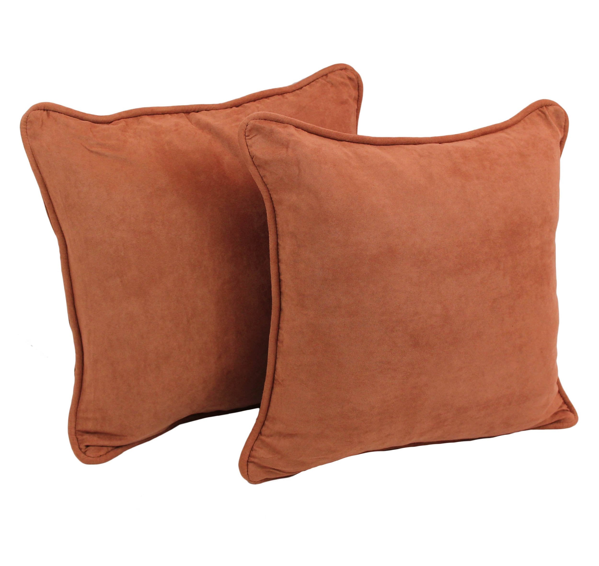 18-inch Double-corded Solid Microsuede Square Throw Pillows with Inserts (Set of 2) - Spice
