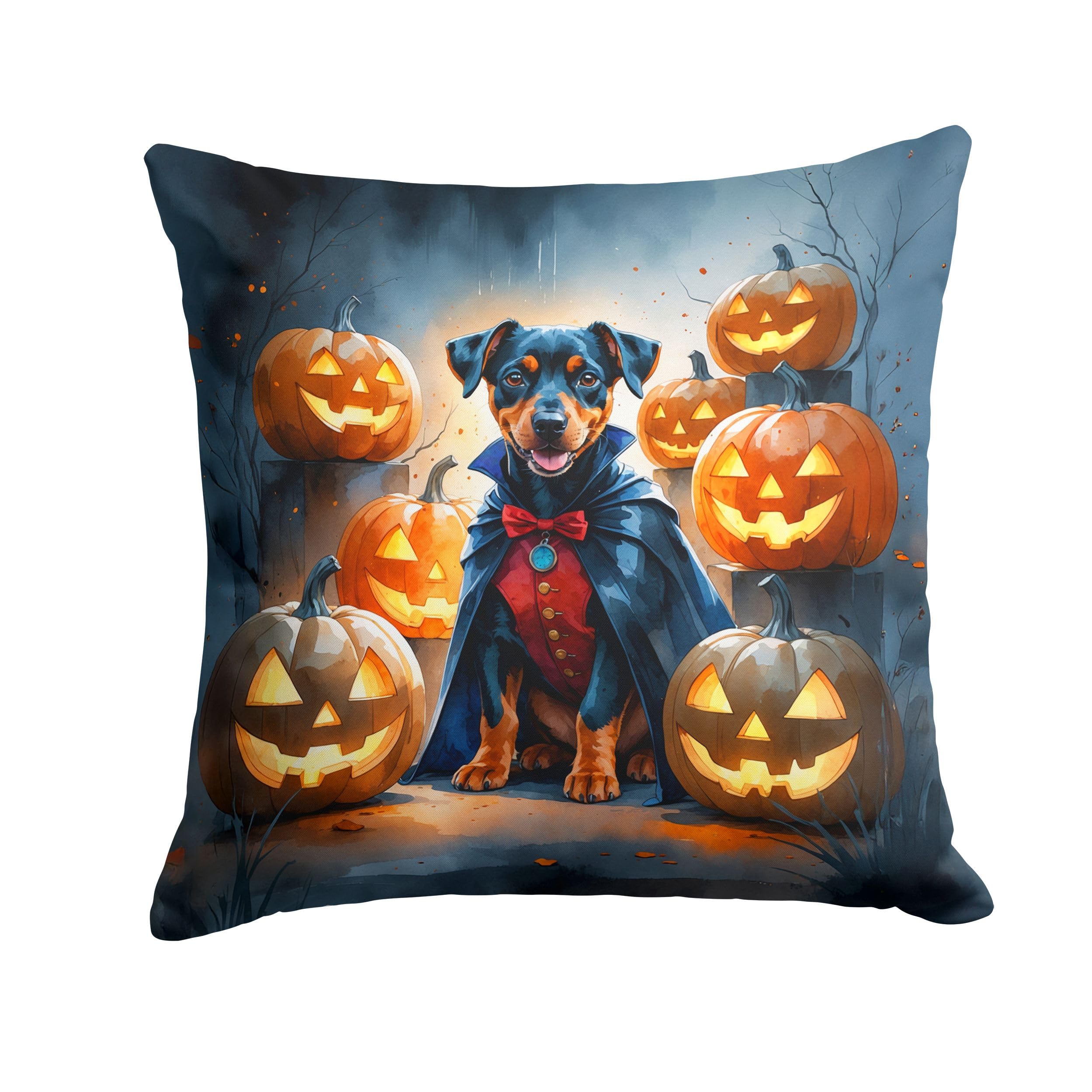 Carolines Treasures Doberman Pinscher Puppy Halloween Throw Pillow Machine Washable, Indoor Outdoor Decorative Pillow for Couch, Bed or Patio, 18Hx18W