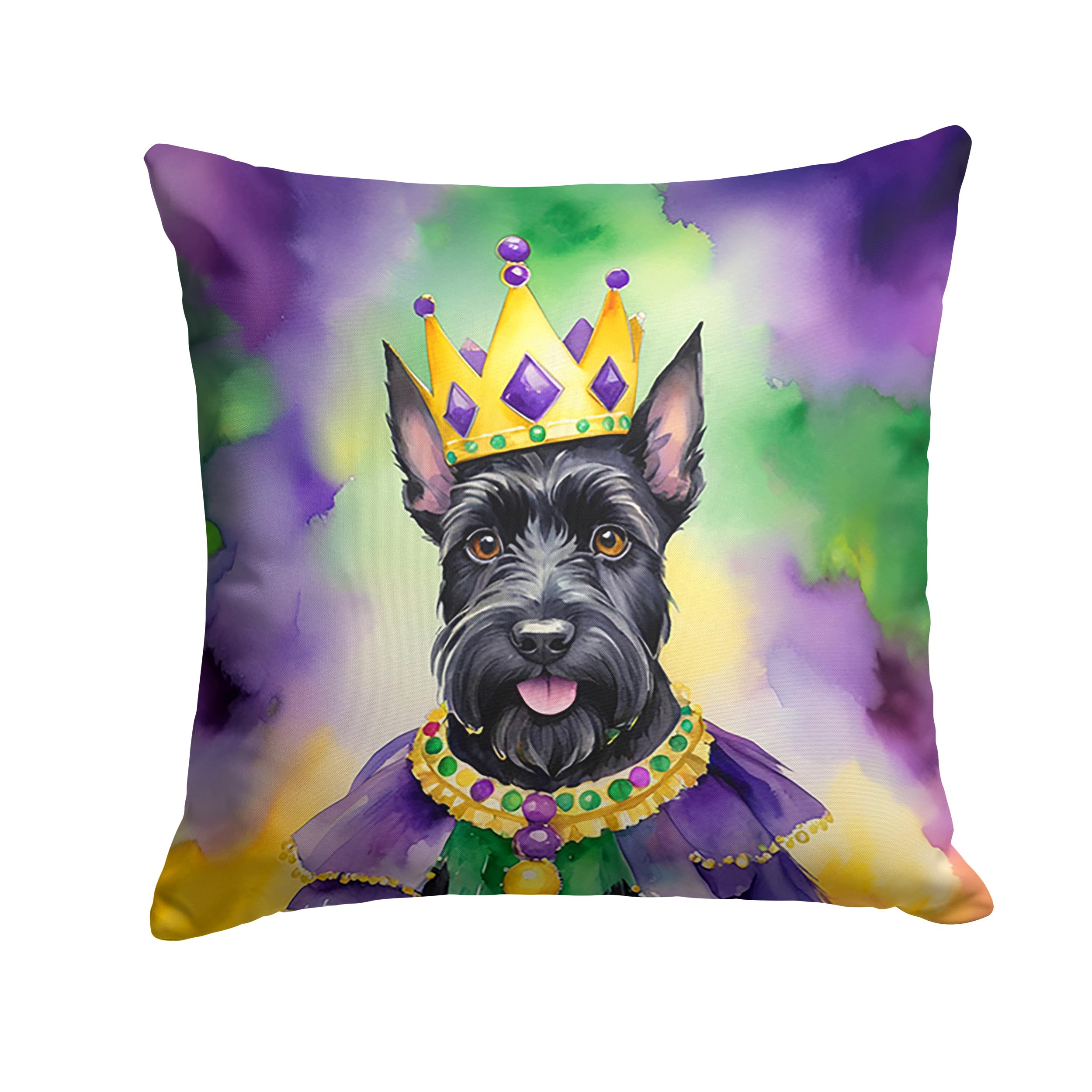 Carolines Treasures Scottish Terrier King of Mardi Gras Throw Pillow Machine Washable, Indoor Outdoor Decorative Pillow for Couch, Bed or Patio, 18Hx18W