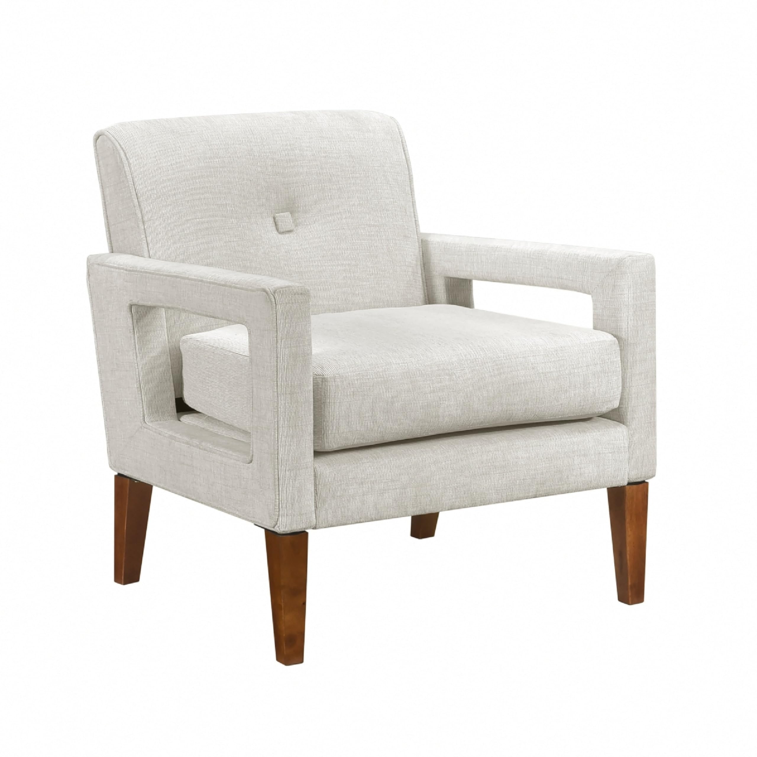 Bei Armchair, Beige Chenille Cushion, Walnut Brown Solid Wood