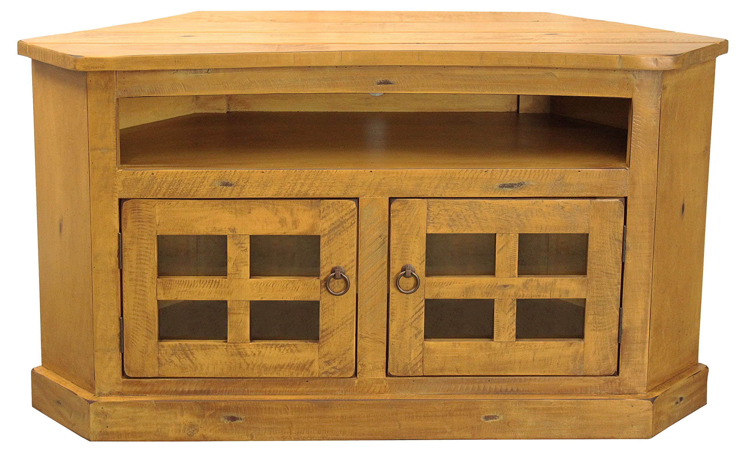 Rustic Curve Corner TV Stand in Rustic Yellow