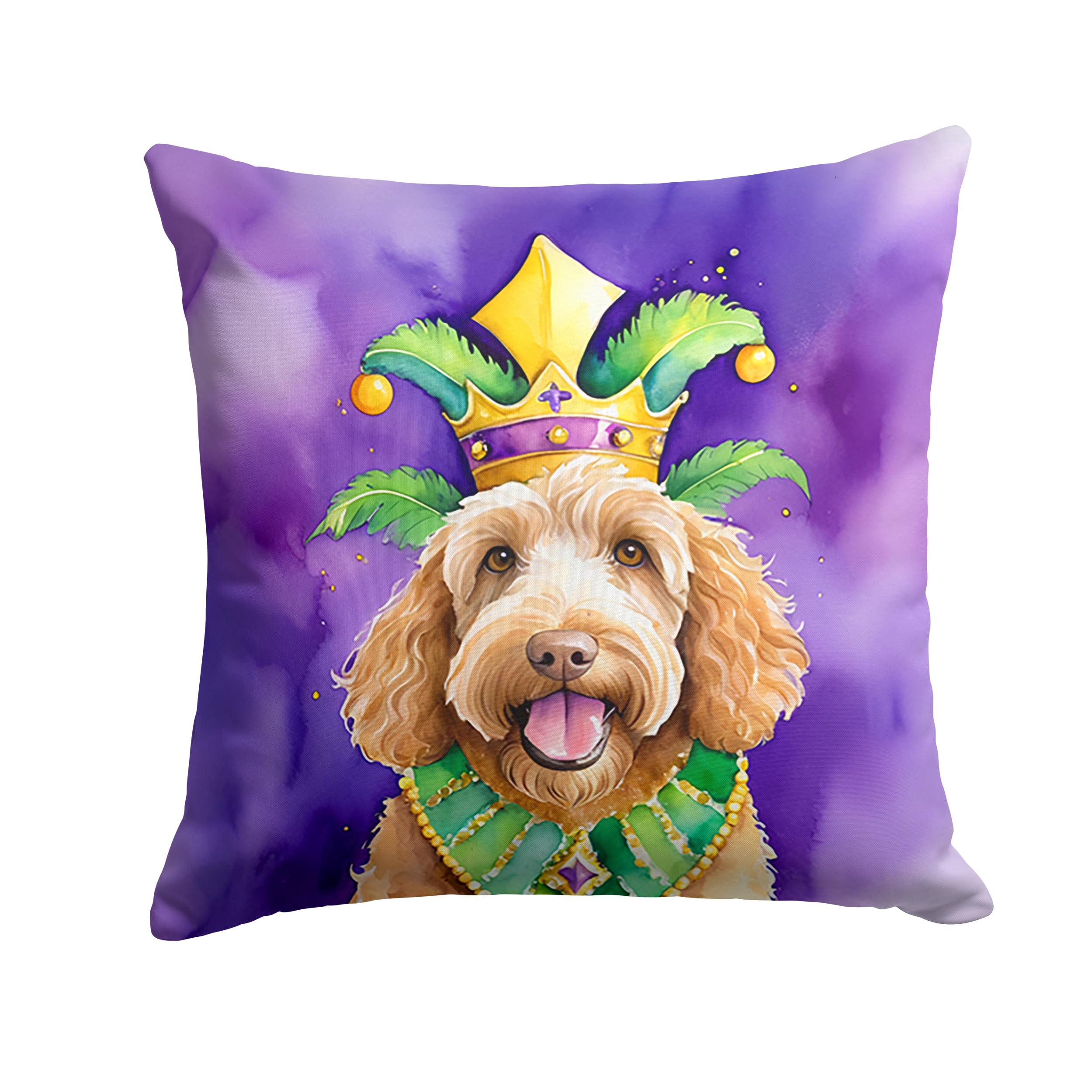 Carolines Treasures Labradoodle King of Mardi Gras Throw Pillow Machine Washable, Indoor Outdoor Decorative Pillow for Couch, Bed or Patio, 14Hx14W