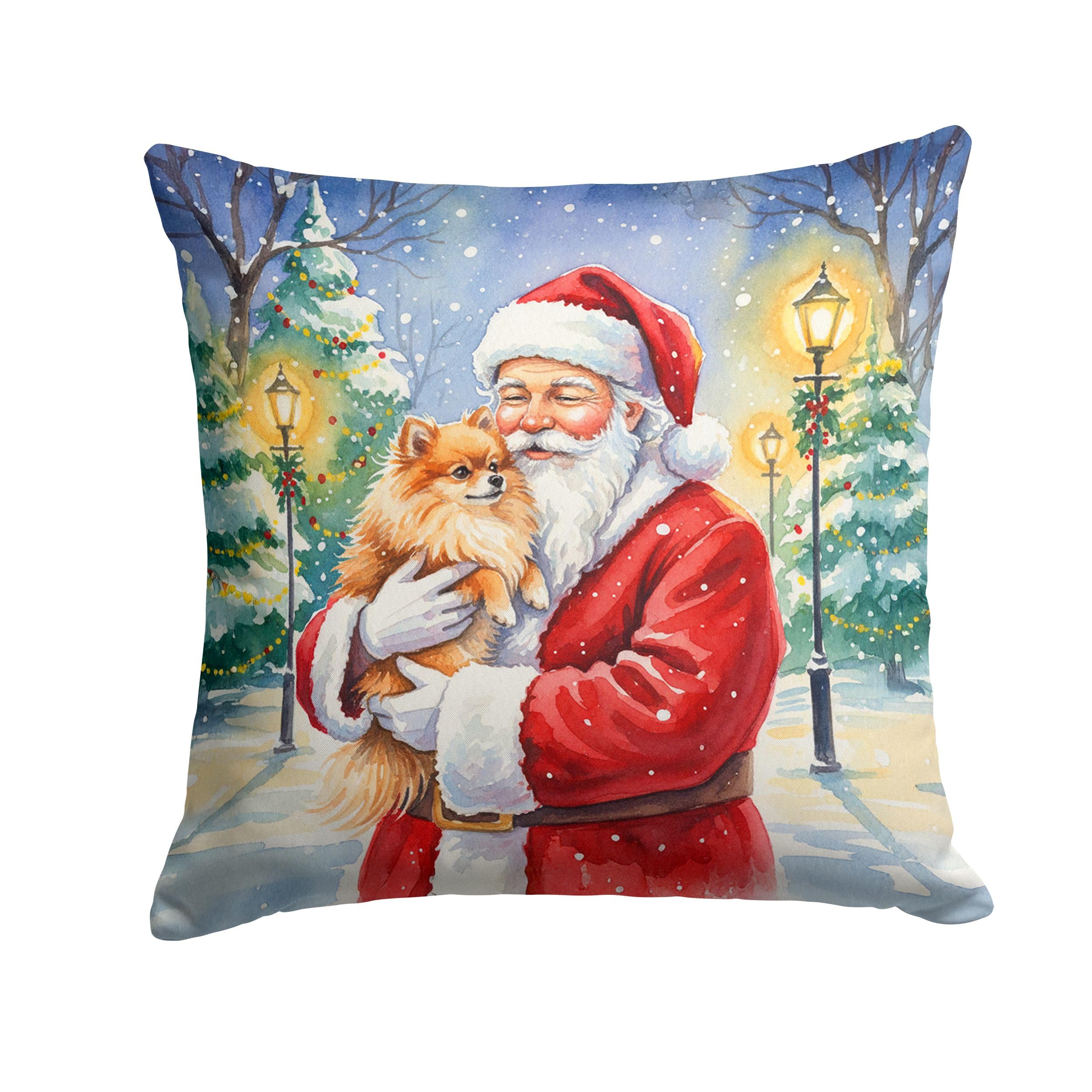 Carolines Treasures Pomeranian with Santa Claus Throw Pillow Decorative Indoor Outdoor Accent Cushion for Couch, Bed or Patio, 14Hx14W