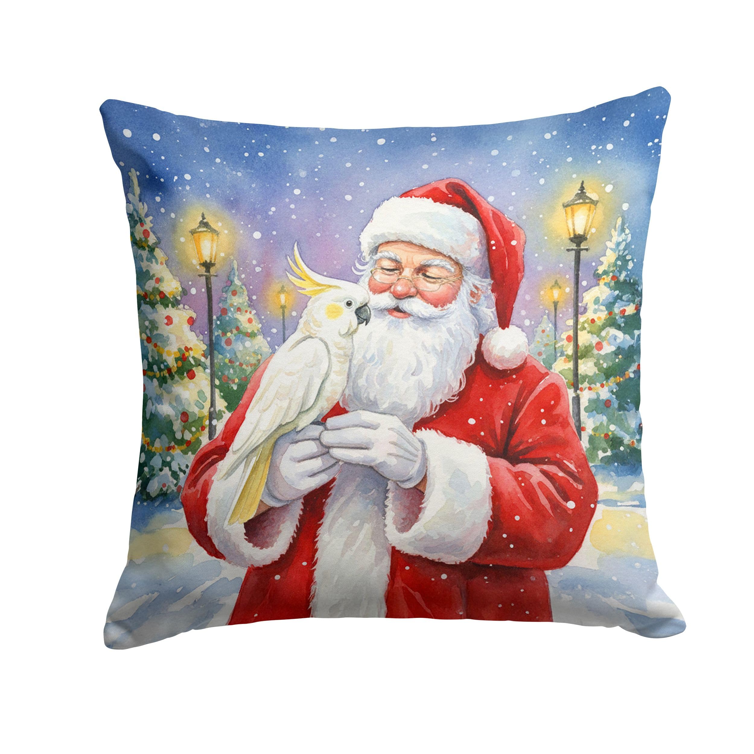 Carolines Treasures Umbrella Cockatoo with Santa Claus Throw Pillow Decorative Indoor Outdoor Accent Cushion for Couch, Bed or Patio, 18Hx18W
