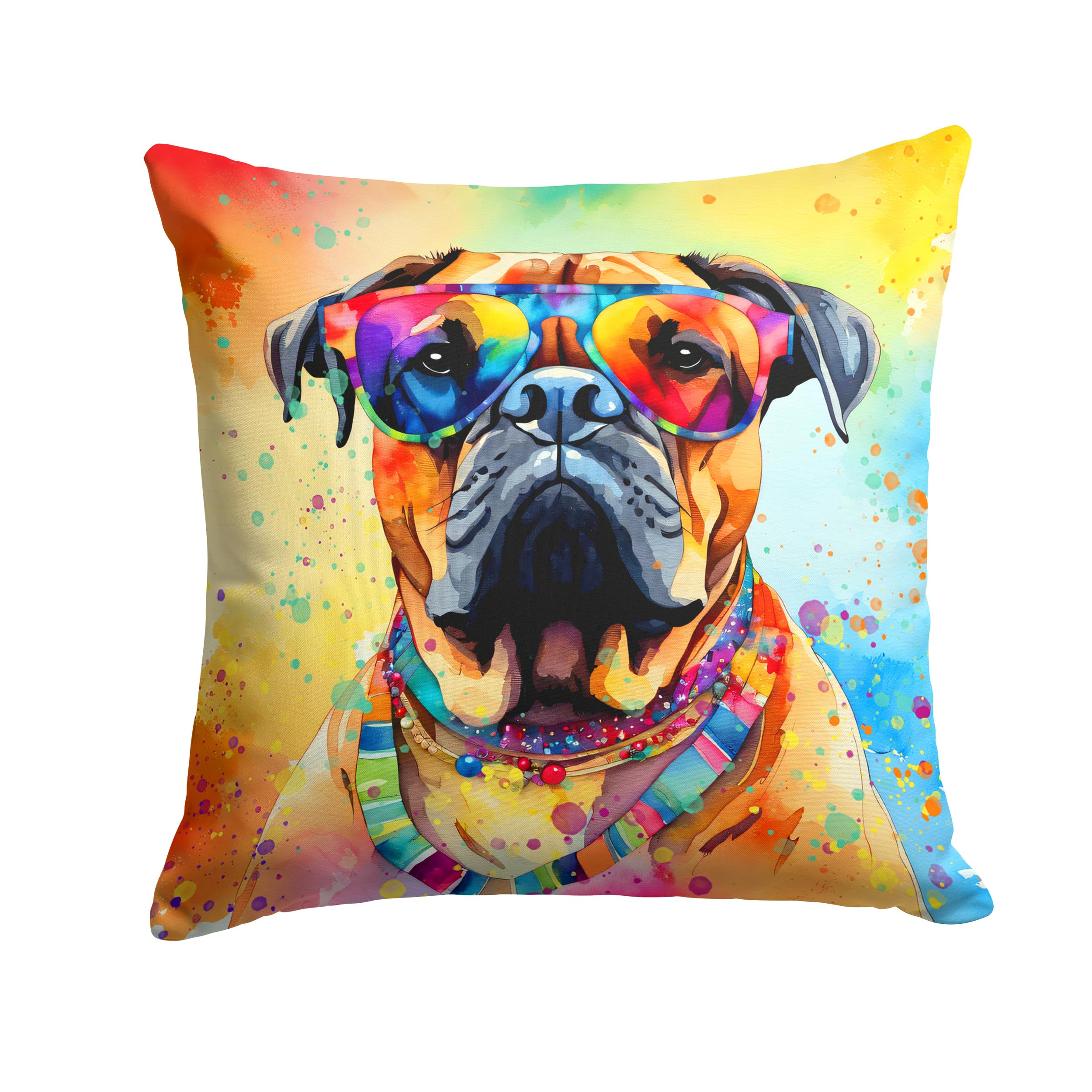 Bullmastiff Hippie Dawg Throw Pillow