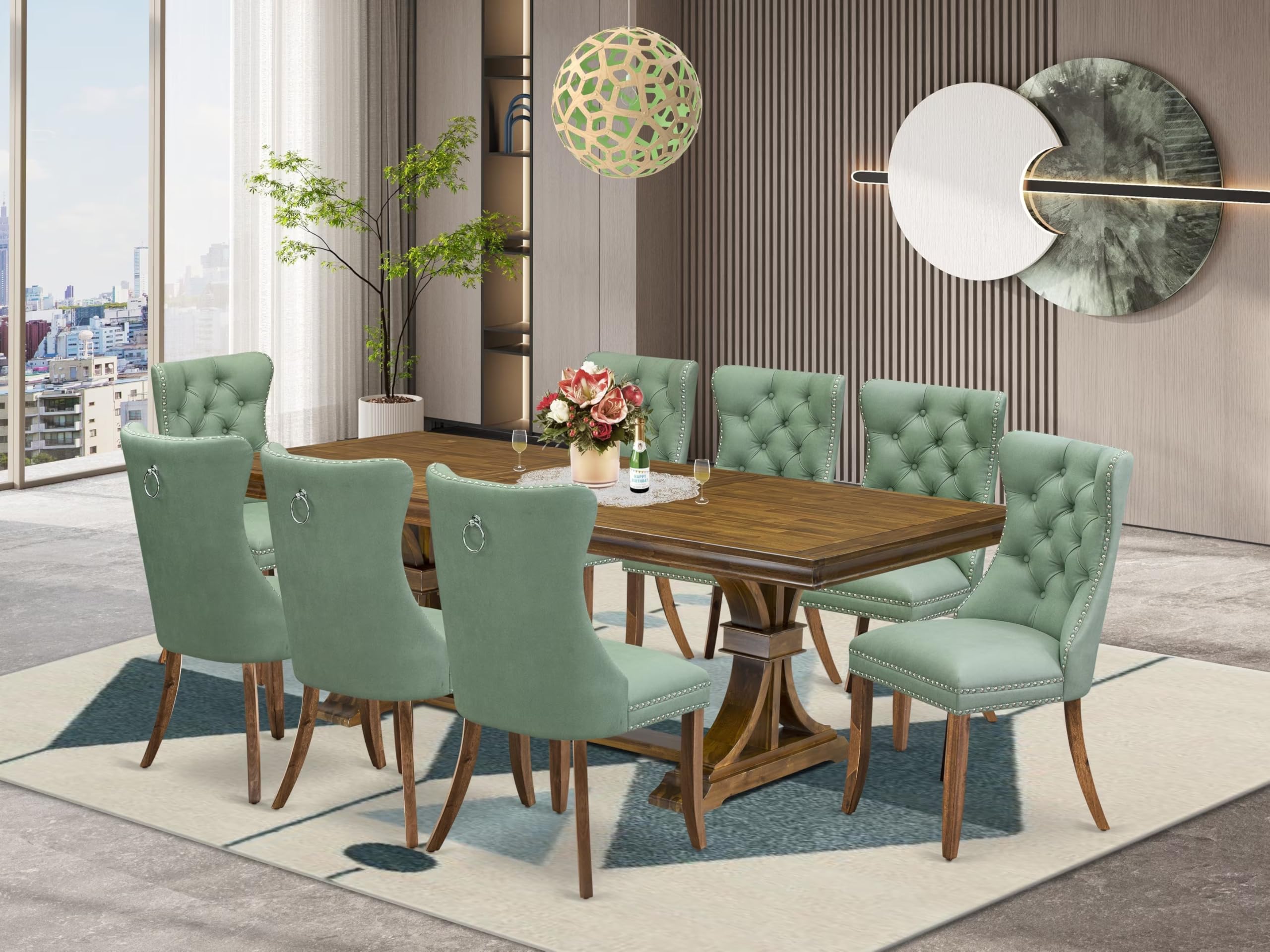 9 piece Modern Dining Table Set includes a Kitchen Table and 8 Dinner Chairs
