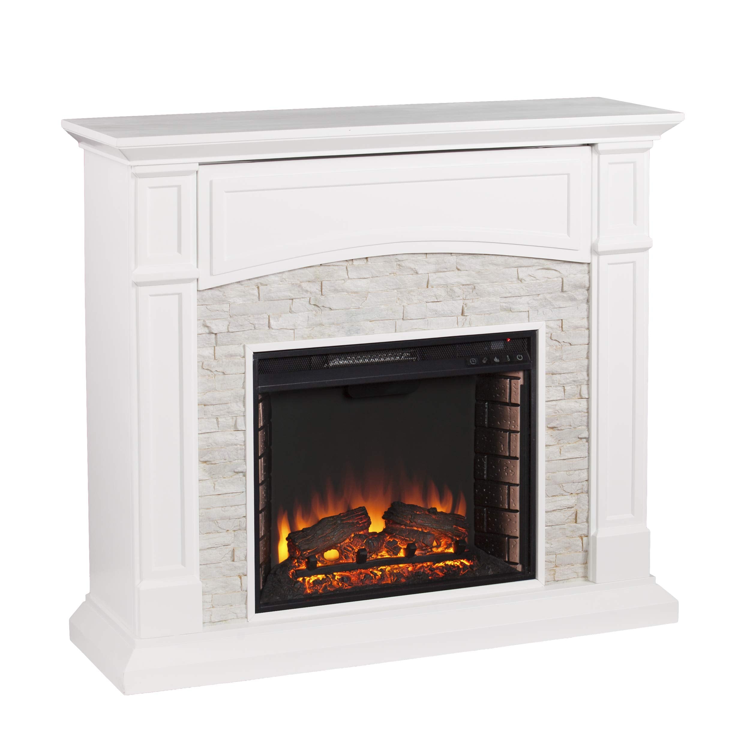 Seneca Electric Media Fireplace - White with White Faux Stone