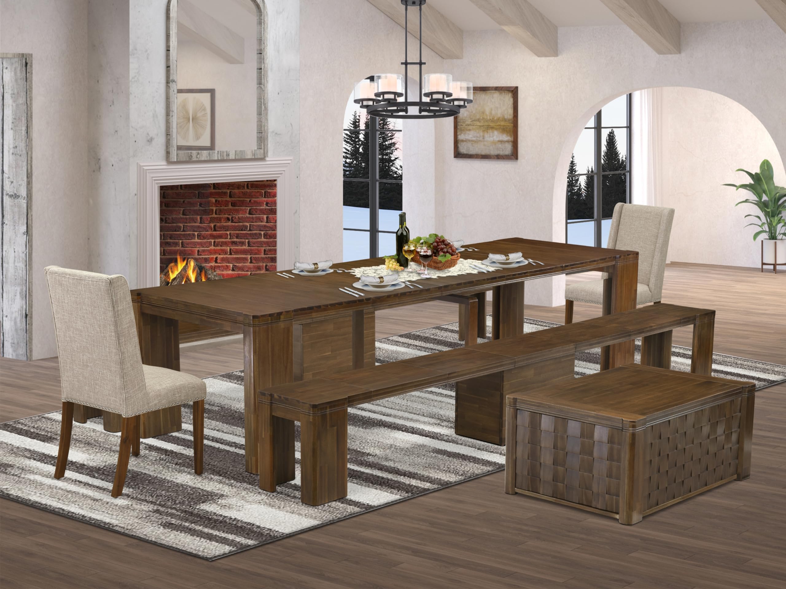 6 Pieces Extendable Dining Set Includes a Rectangle Kitchen Table