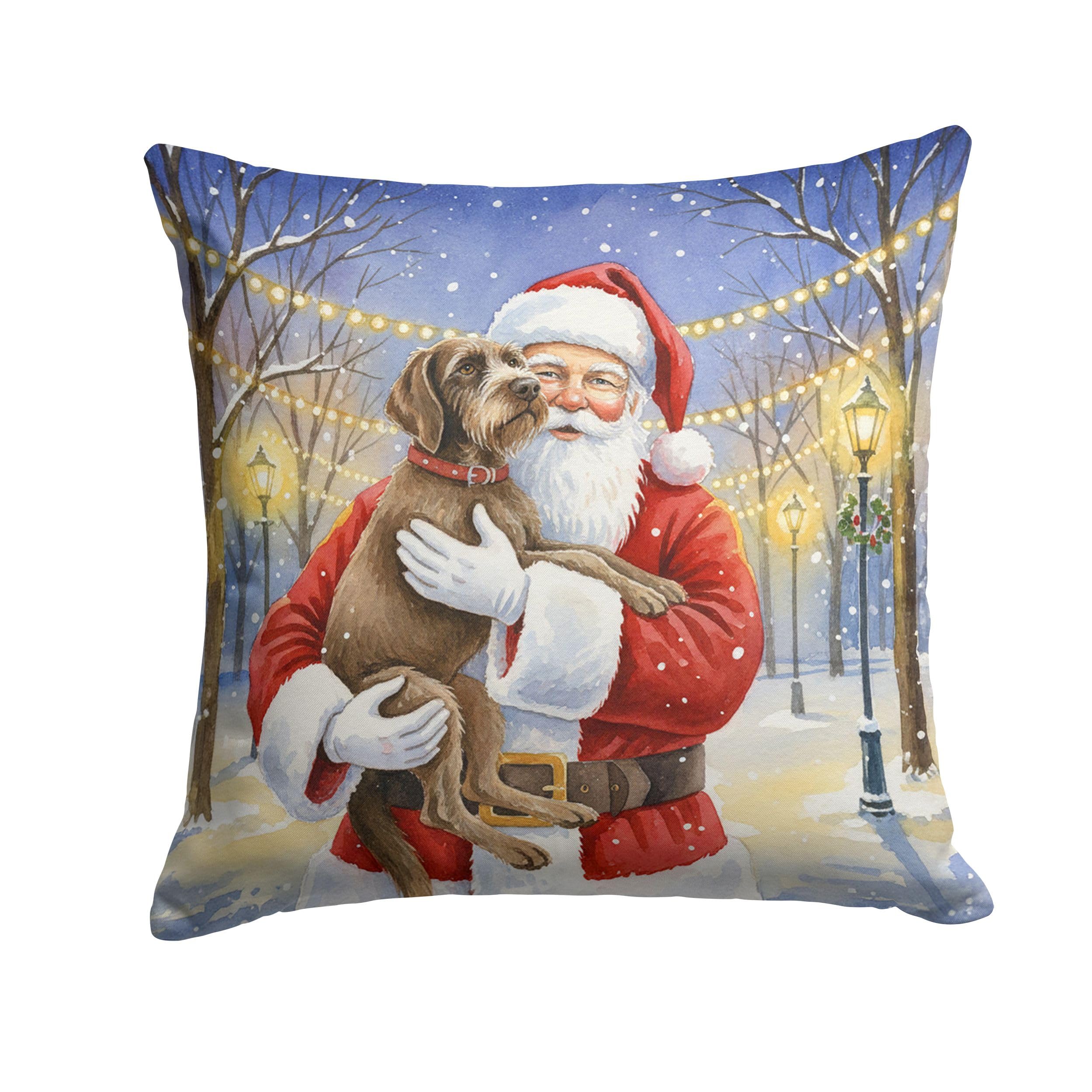 Carolines Treasures Wirehaired Pointing Griffon with Santa Claus Throw Pillow Decorative Indoor Outdoor Accent Cushion for Couch, Bed or Patio, 18Hx18W
