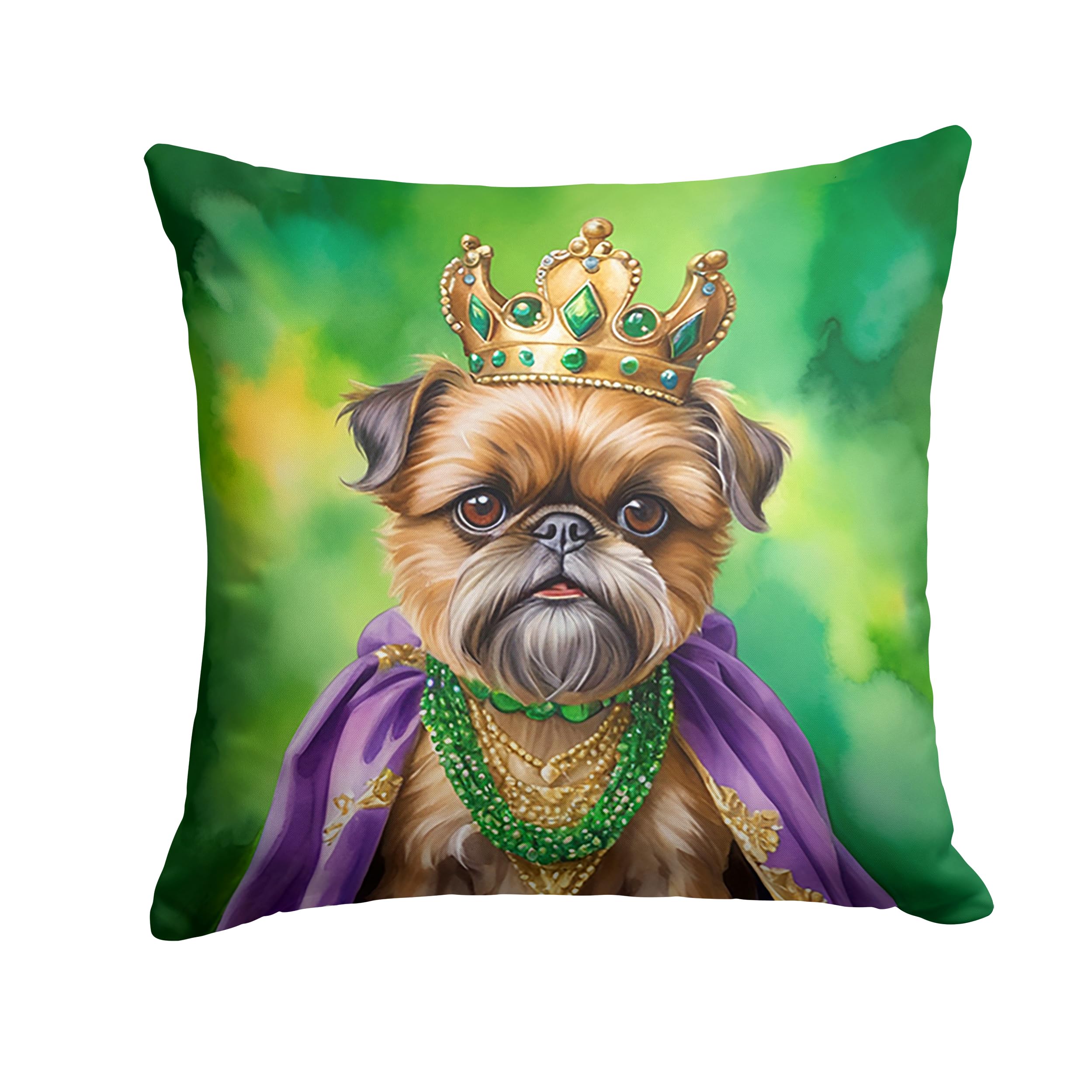 Carolines Treasures Brussels Griffon King of Mardi Gras Throw Pillow Machine Washable, Indoor Outdoor Decorative Pillow for Couch, Bed or Patio, 18Hx18W