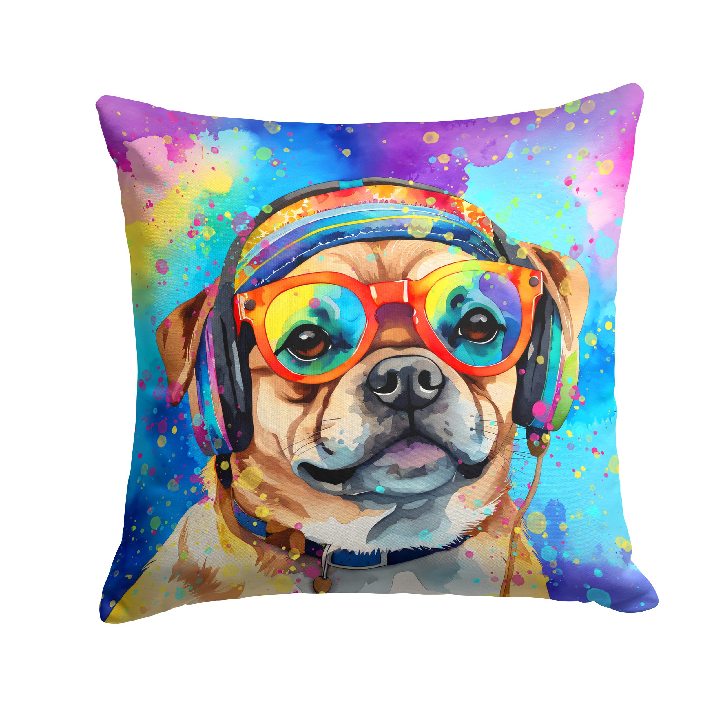 Pug Hippie Dawg Throw Pillow