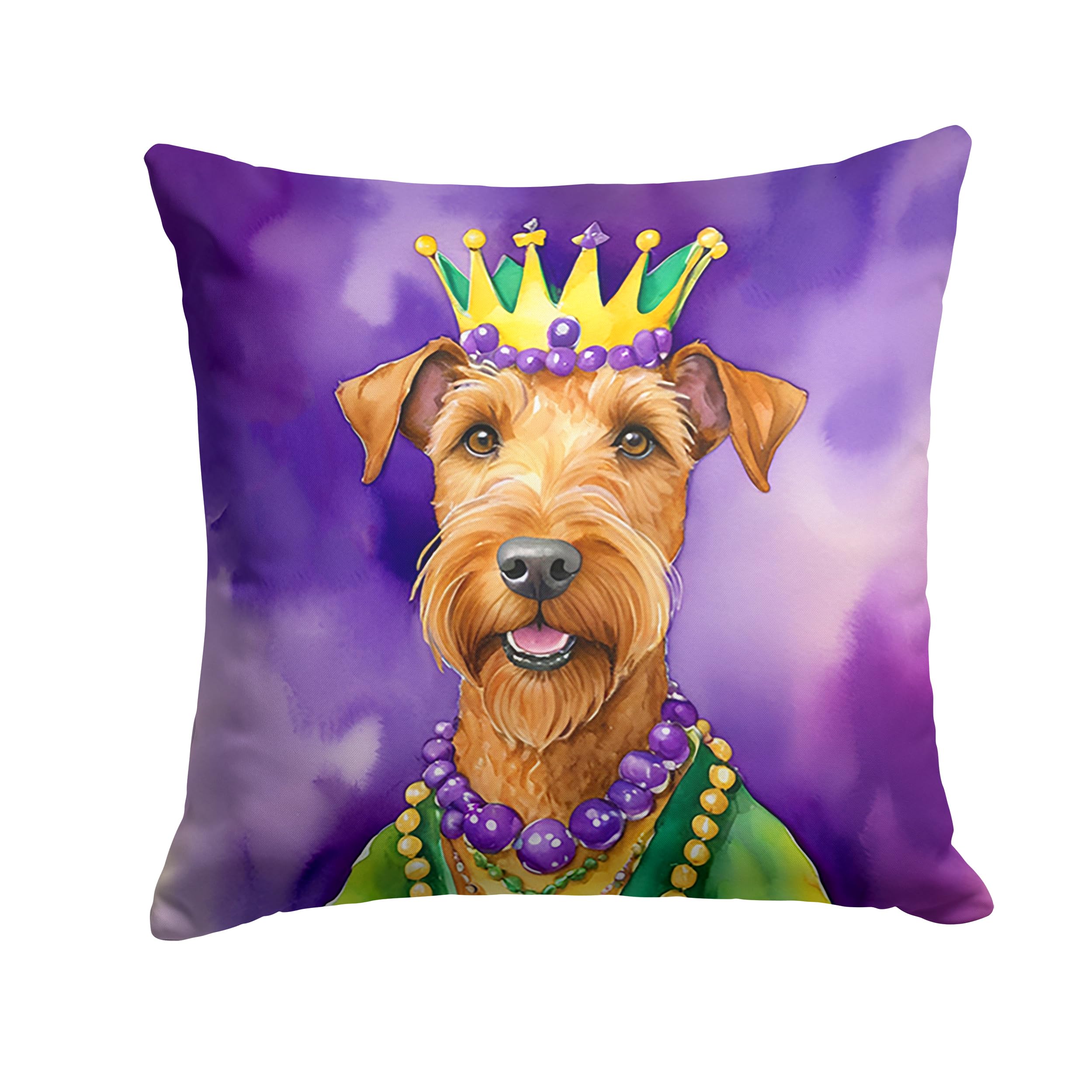 Carolines Treasures Irish Terrier King of Mardi Gras Throw Pillow Machine Washable, Indoor Outdoor Decorative Pillow for Couch, Bed or Patio, 18Hx18W