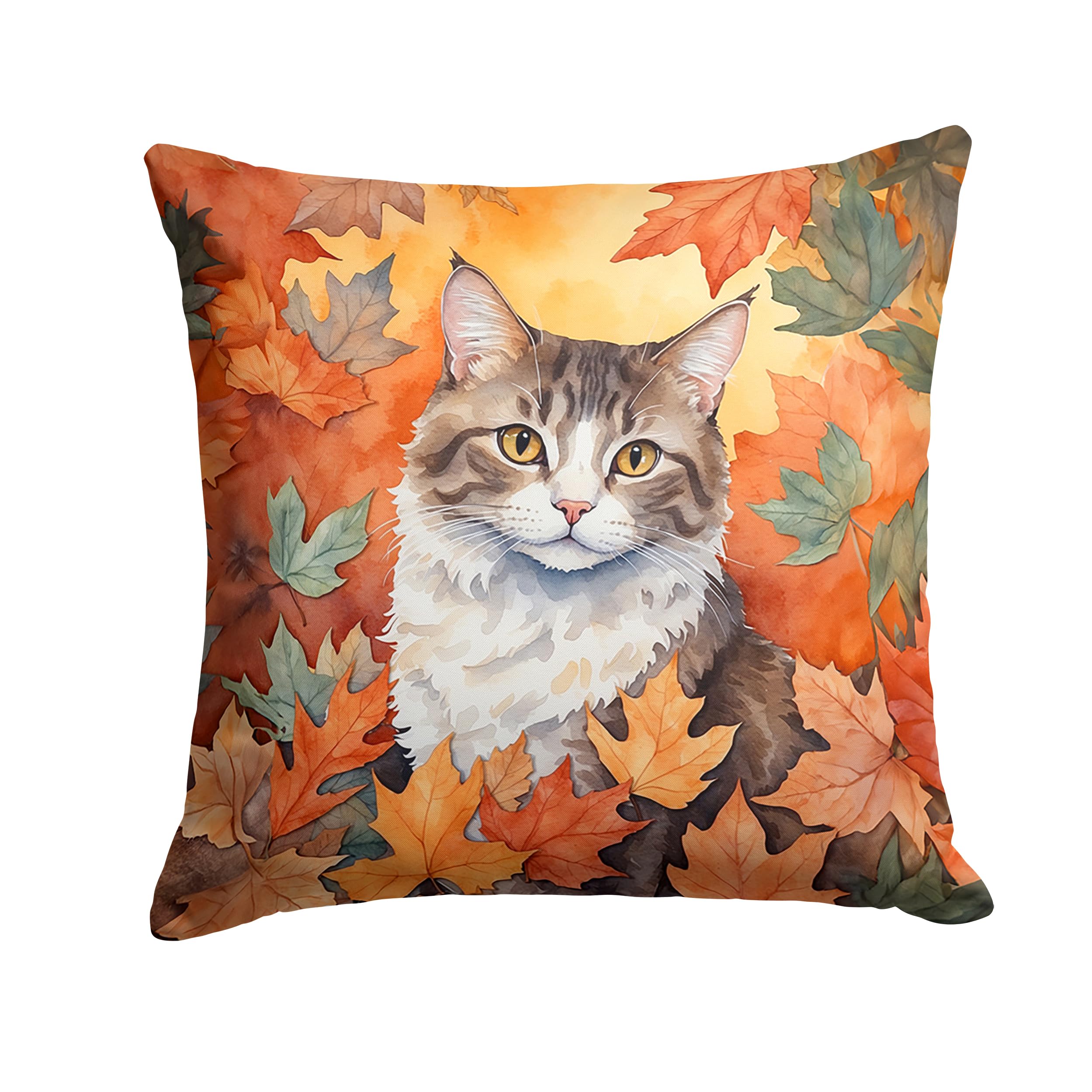 Carolines Treasures La Perm Cat in Fall Leaves Throw Pillow Machine Washable, Indoor Outdoor Decorative Pillow for Couch, Bed or Patio, 18Hx18W