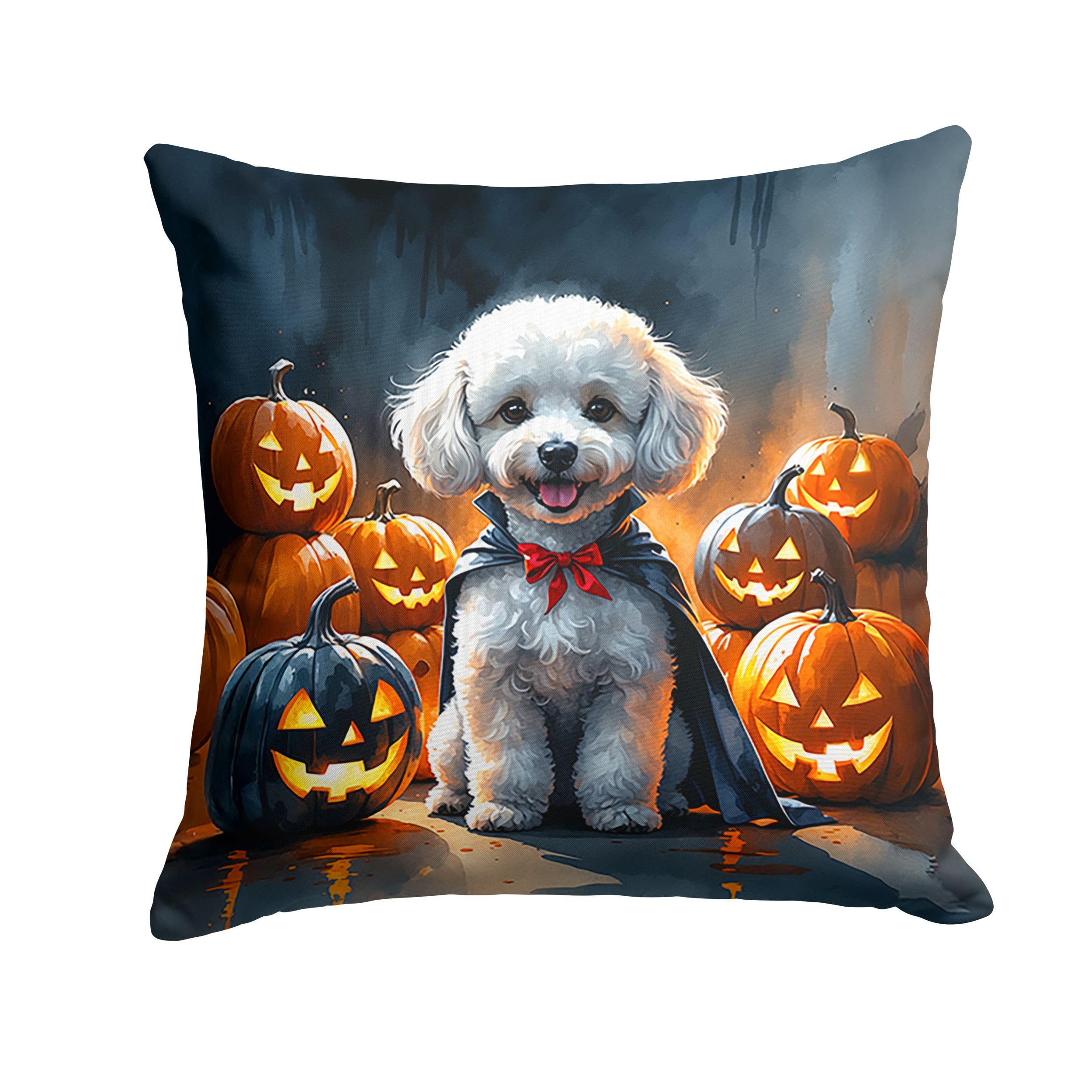 Carolines Treasures White Poodle Puppy Halloween Throw Pillow Machine Washable, Indoor Outdoor Decorative Pillow for Couch, Bed or Patio, 14Hx14W