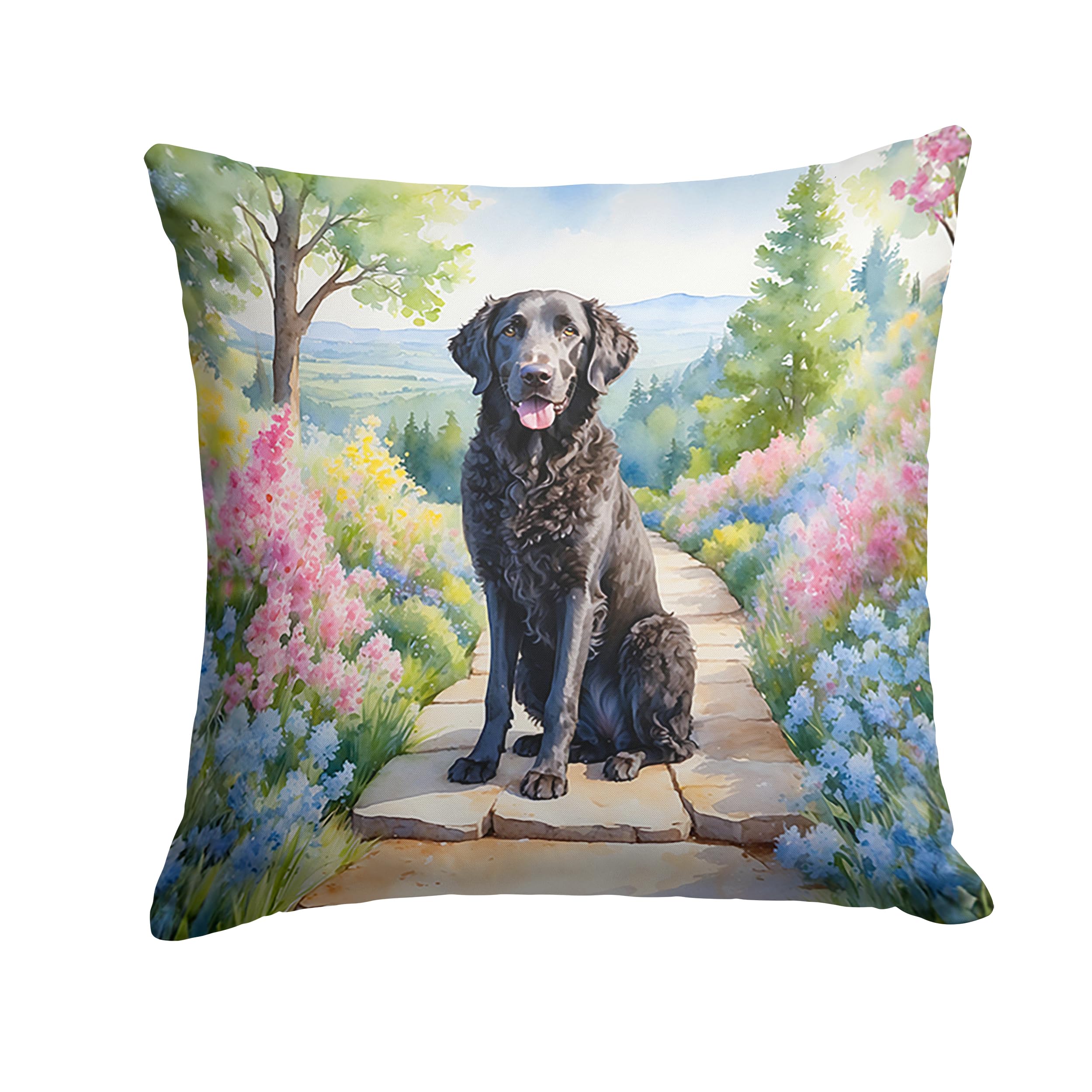 Curly-Coated Retriever Spring Path Throw Pillow