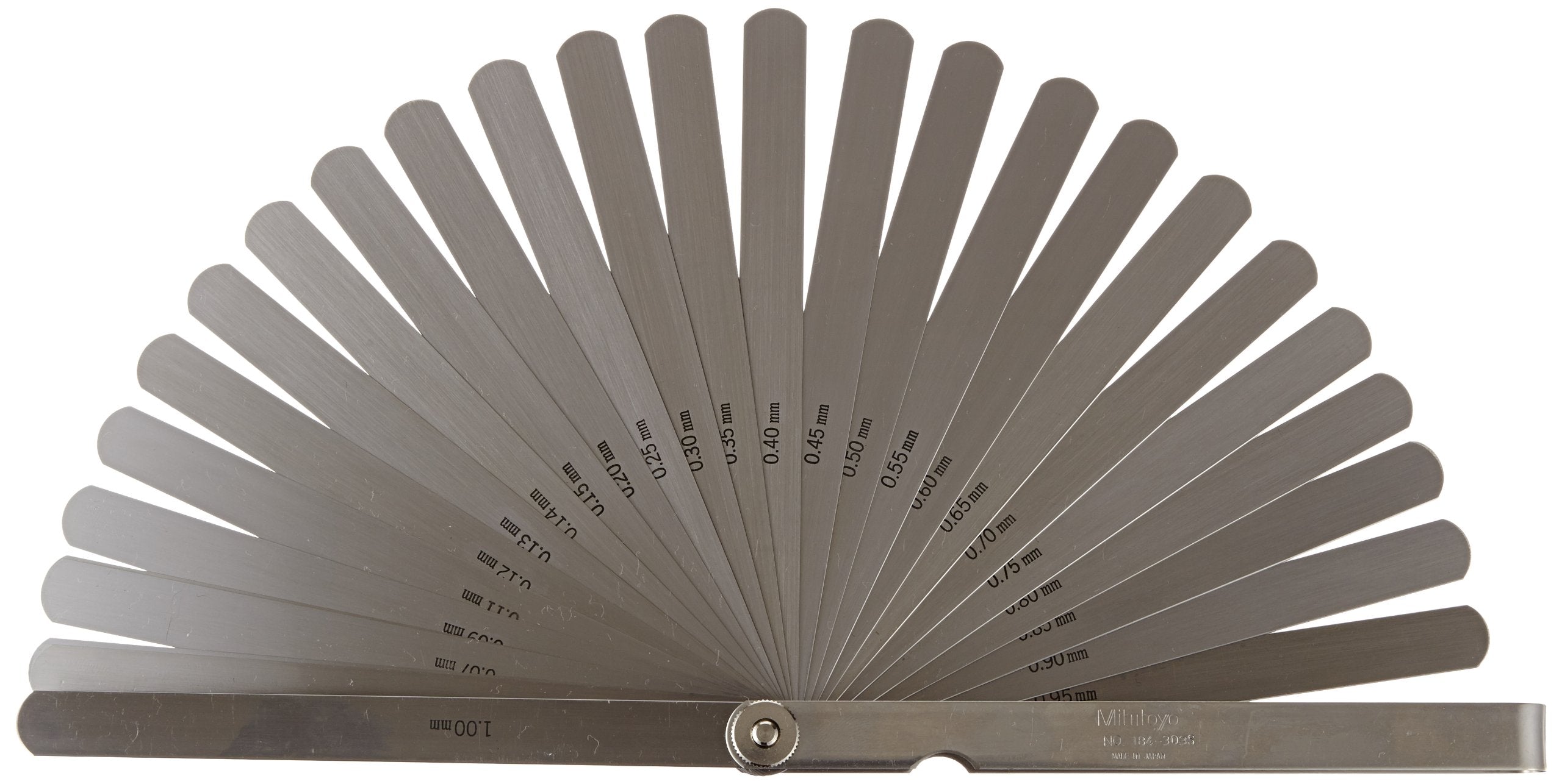 Mitutoyo 184-303S, Thickness Gage / Feeler Gage, 0.05Mm To 1Mm, 28 Leaves, Straight, 150Mm Long Leaves