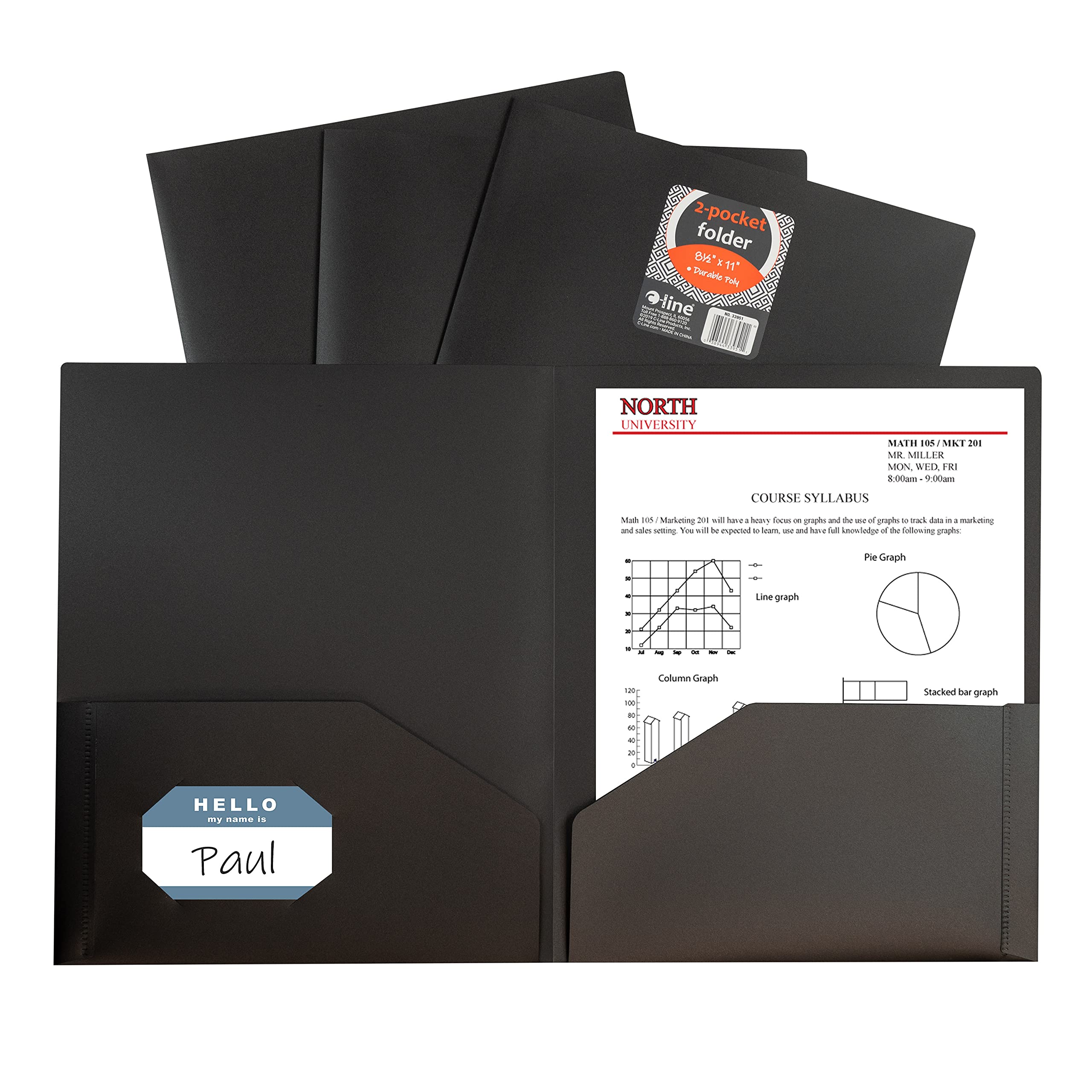 Two-Pocket Heavyweight Poly Portfolio Folder, Black (Set of 25 Folders)