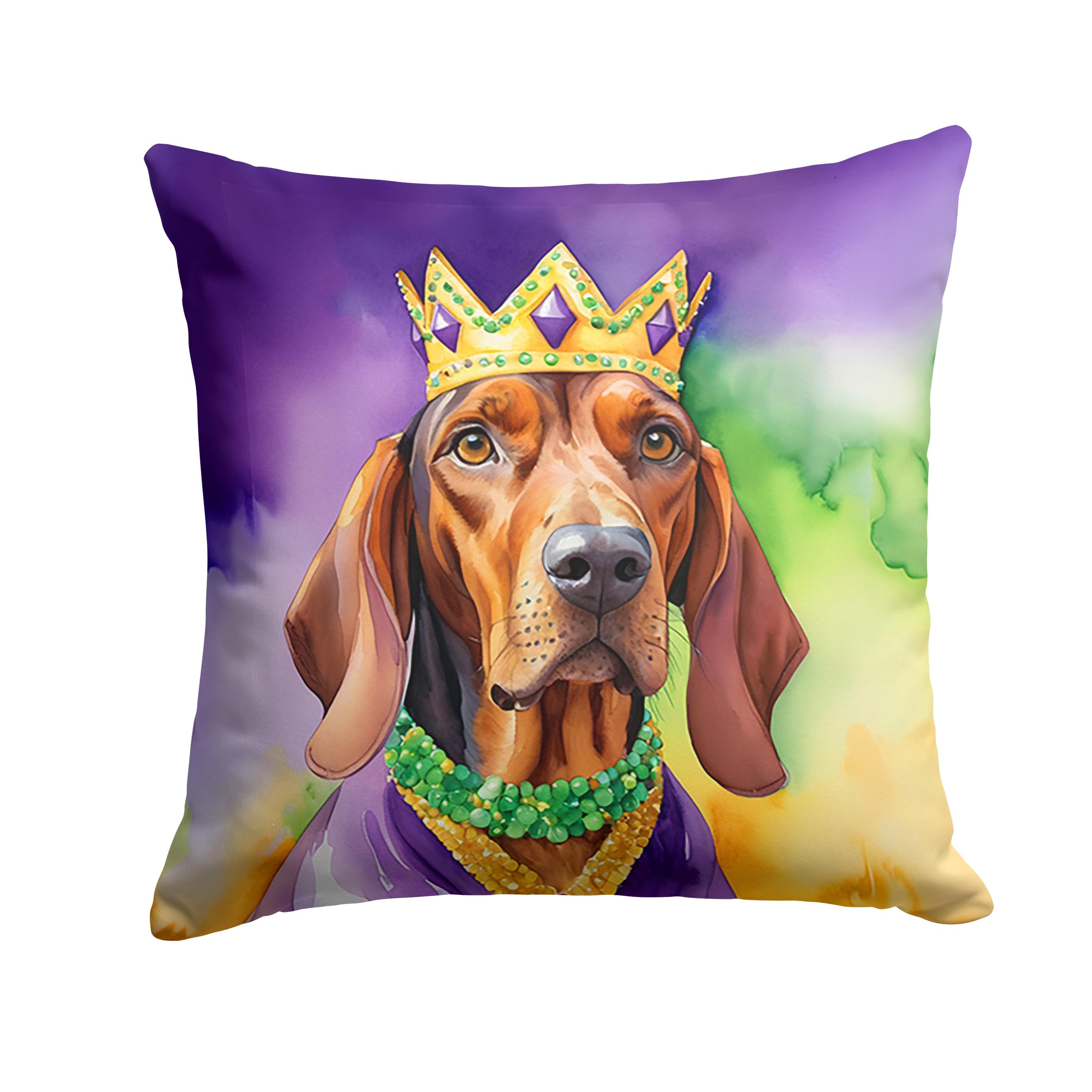 Carolines Treasures Redbone Coonhound King of Mardi Gras Throw Pillow Machine Washable, Indoor Outdoor Decorative Pillow for Couch, Bed or Patio, 14Hx14W