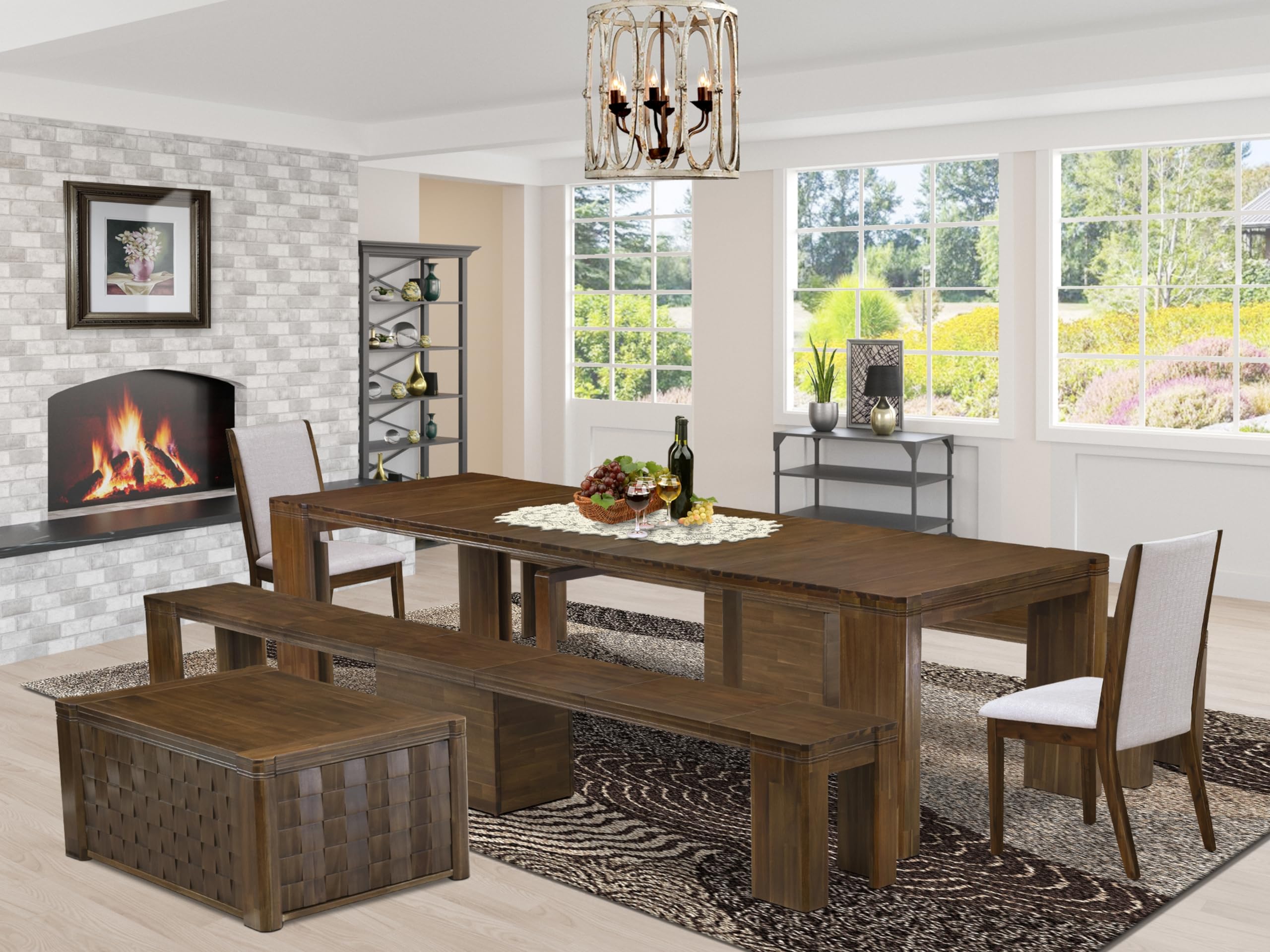 6 Pieces Extendable Dining Set Includes a Rectangle Kitchen Table