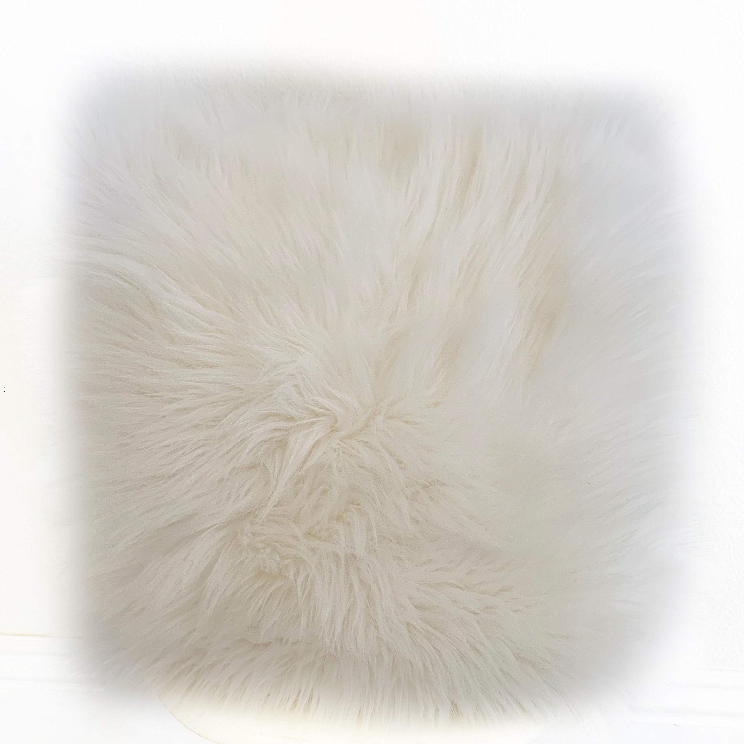 Plutus Brands White Plutus Mongolian Animal Faux Fur Luxury Throw Pillow 22 in x 22in, Double Sided 22 x 22”